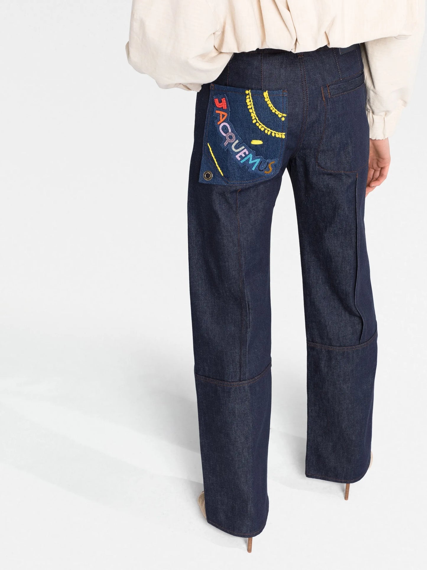 logo-embroidered wide-leg jeans