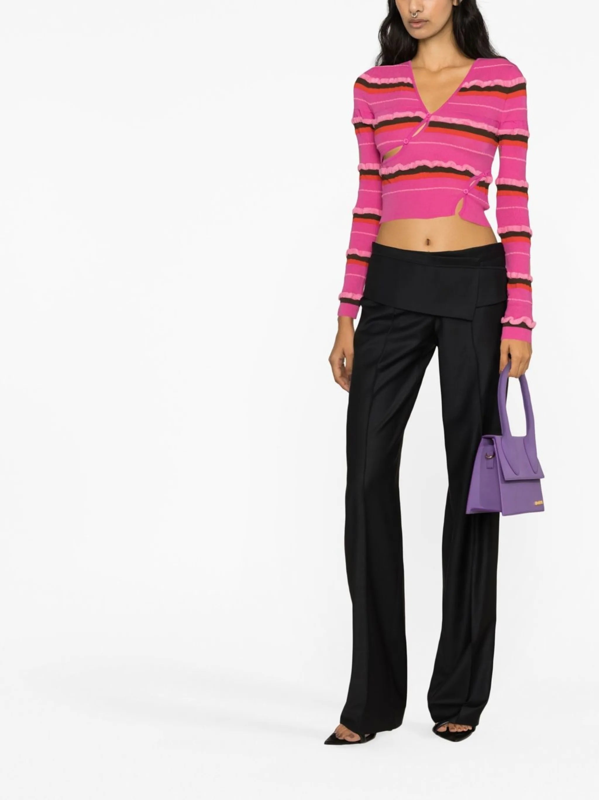 striped knit cropped cardigan