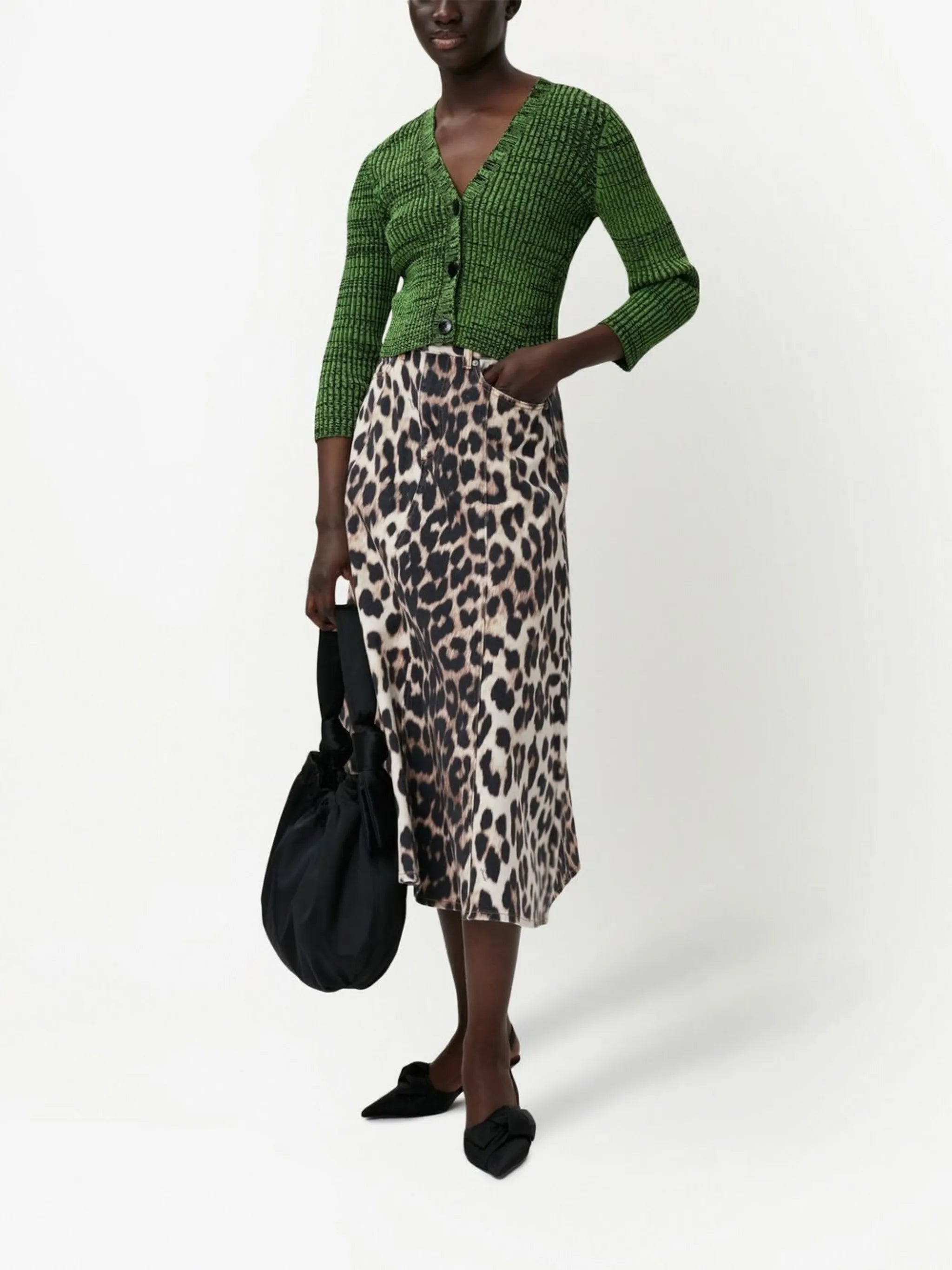 cropped melange knit cardigan