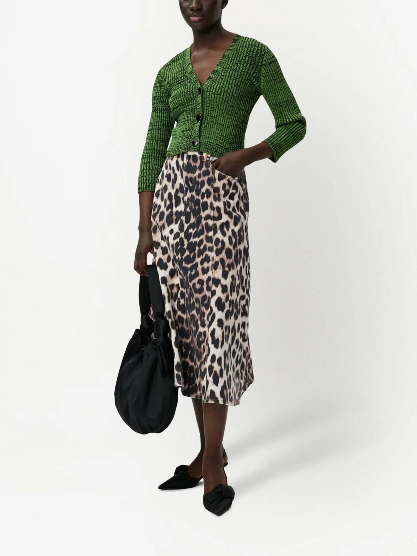 cropped melange knit cardigan