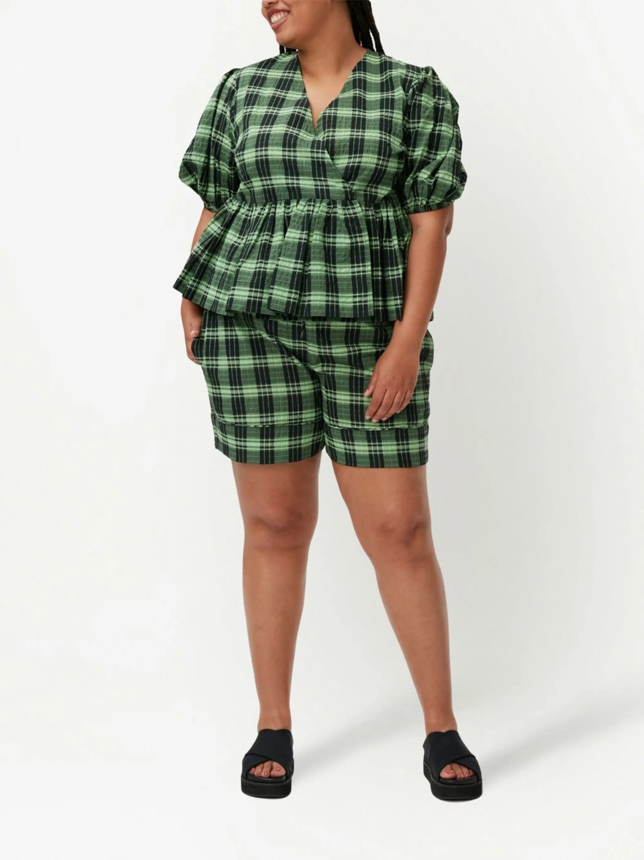 plaid-check drawstring shorts