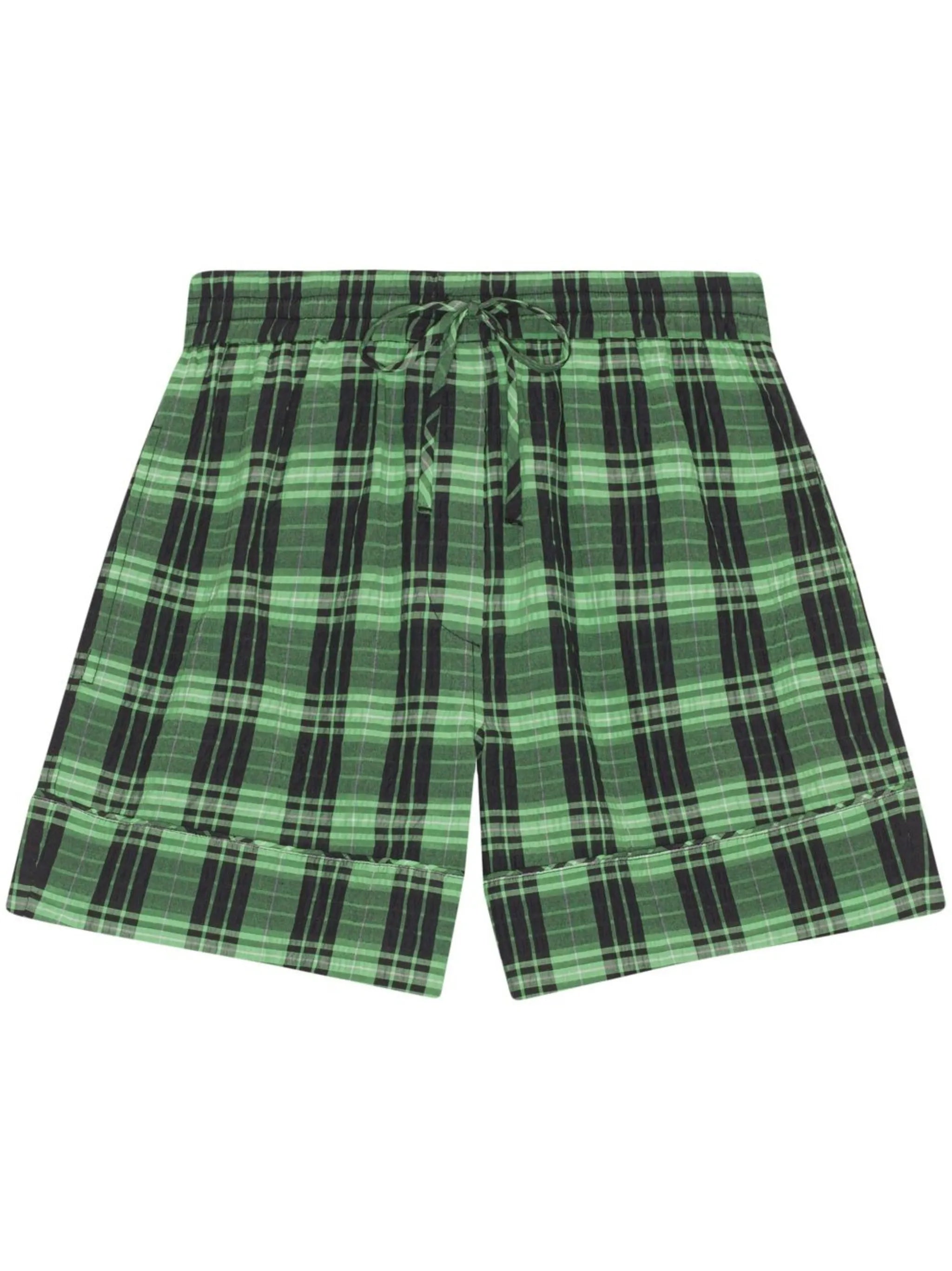 plaid-check drawstring shorts