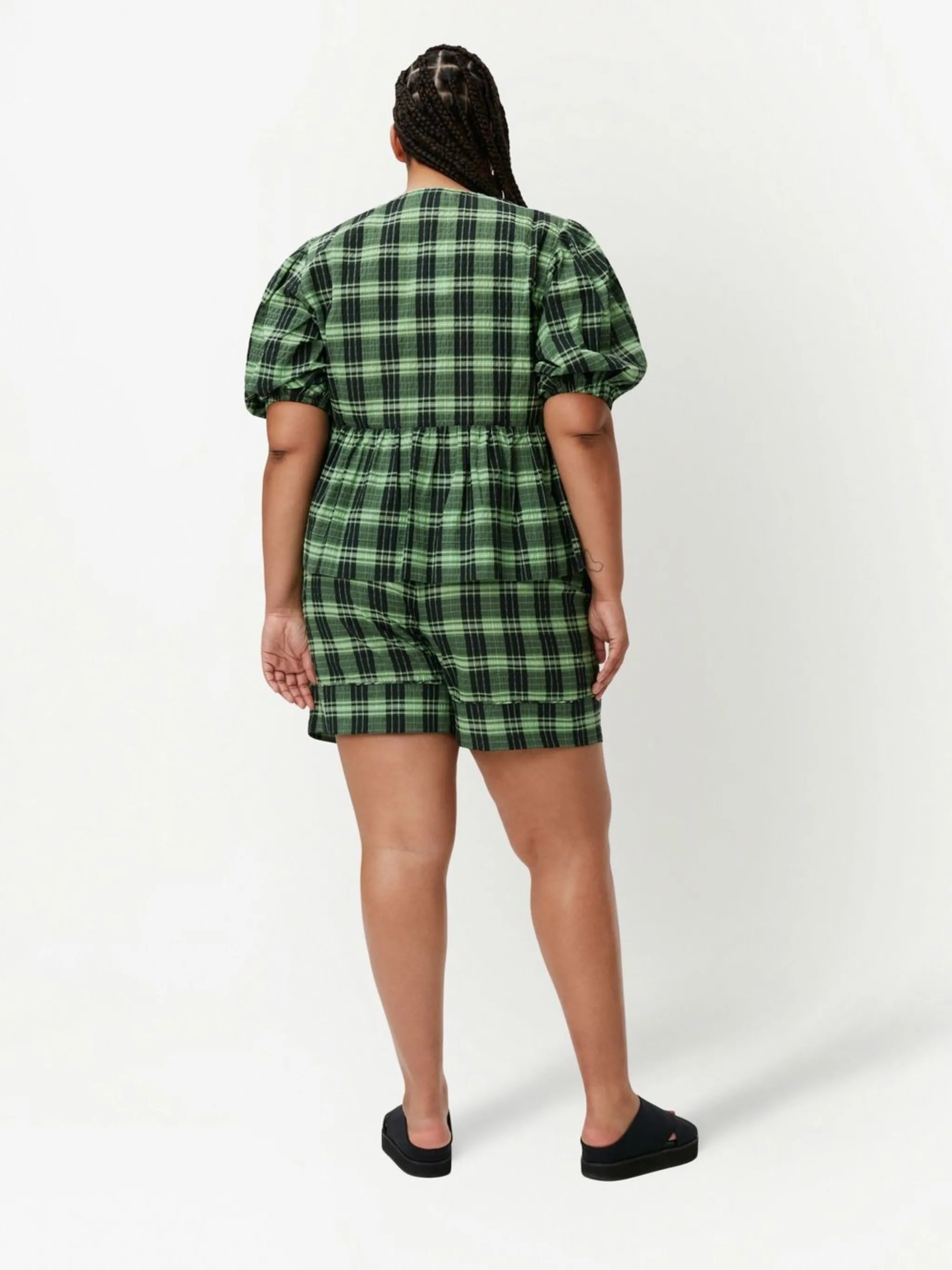 plaid-check drawstring shorts
