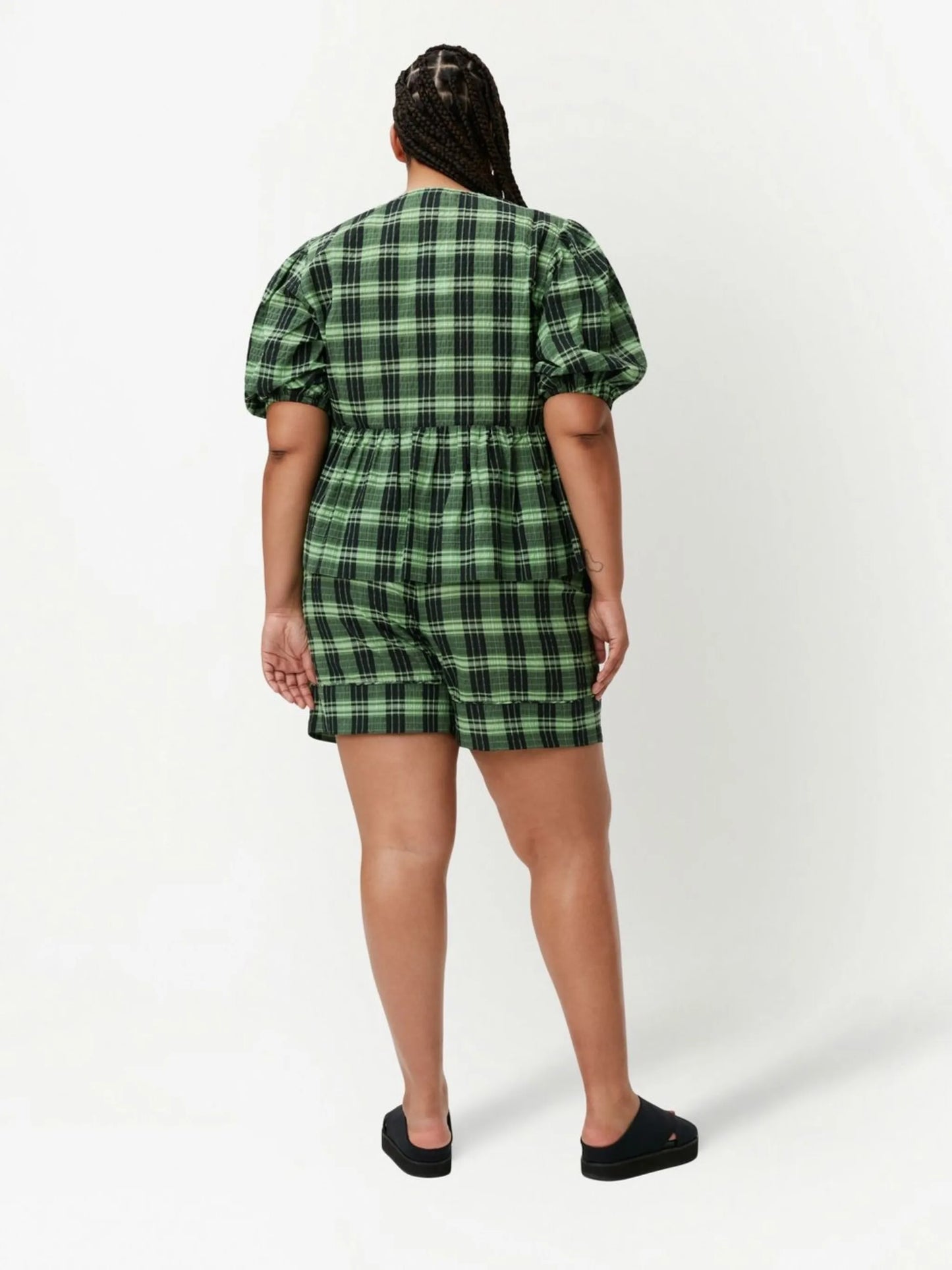 plaid-check drawstring shorts