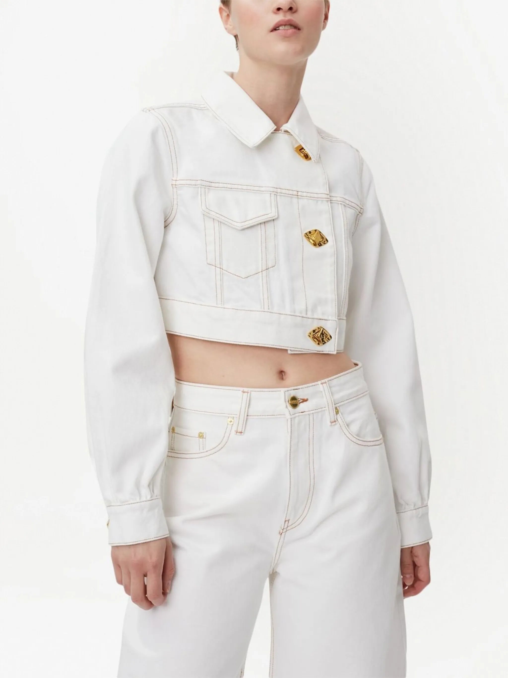 off-centre button-fastening cropped denim jacket