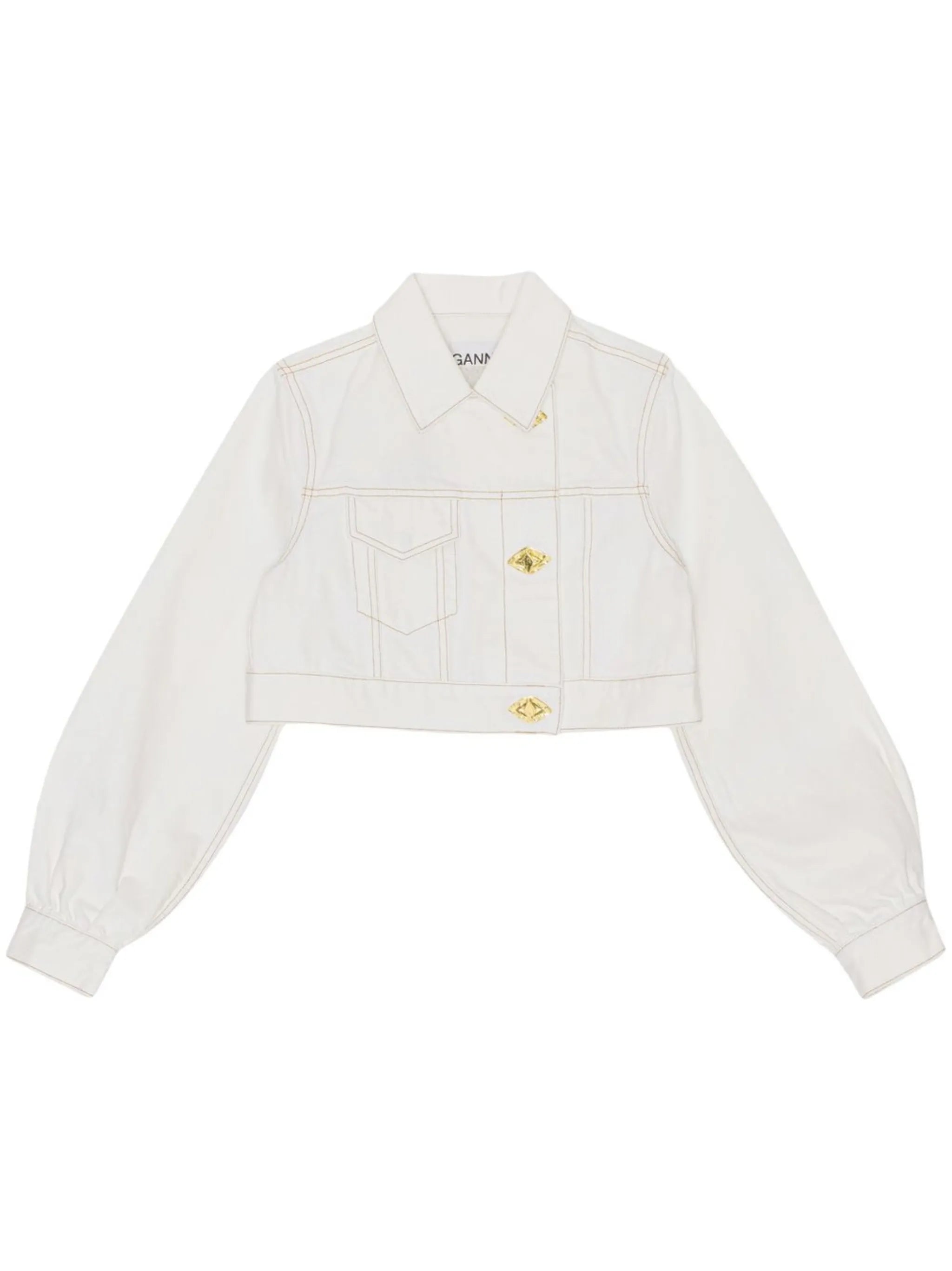 off-centre button-fastening cropped denim jacket