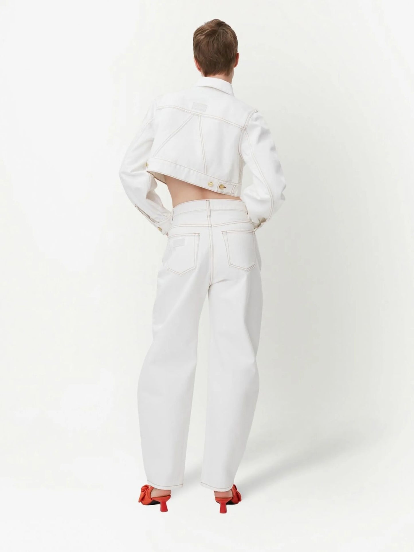 off-centre button-fastening cropped denim jacket