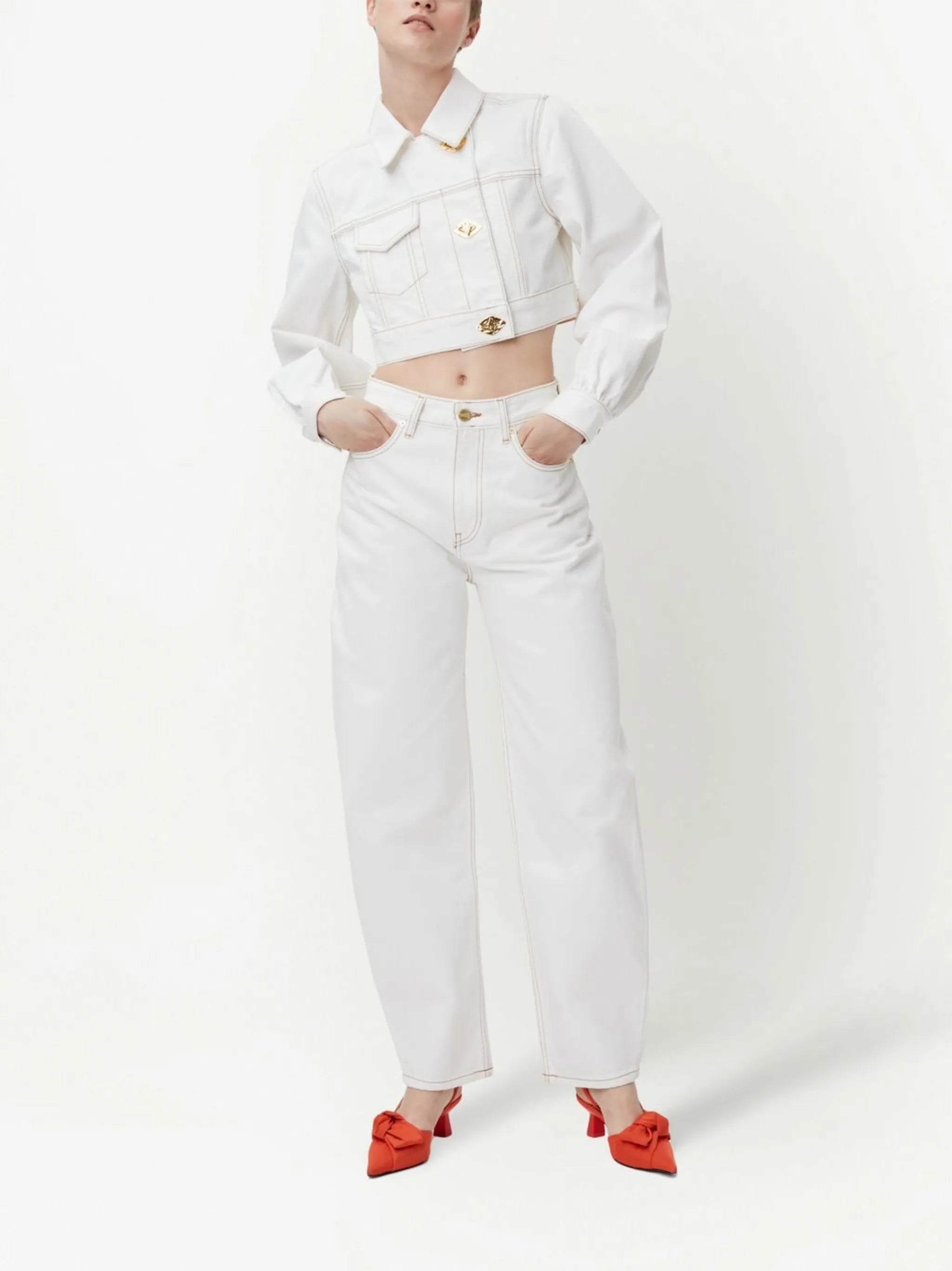 off-centre button-fastening cropped denim jacket