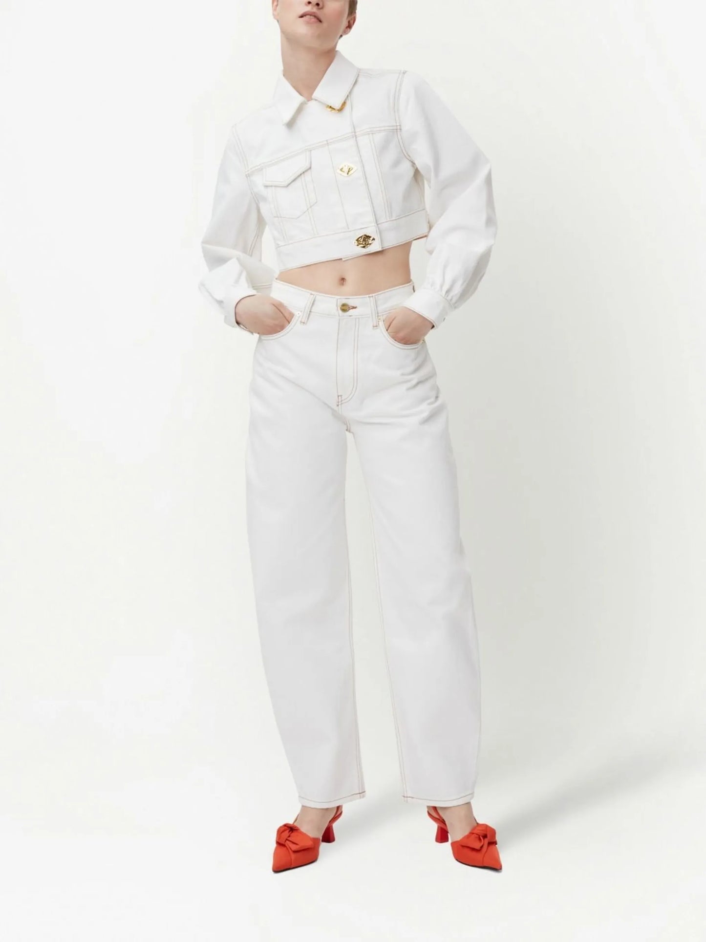 off-centre button-fastening cropped denim jacket