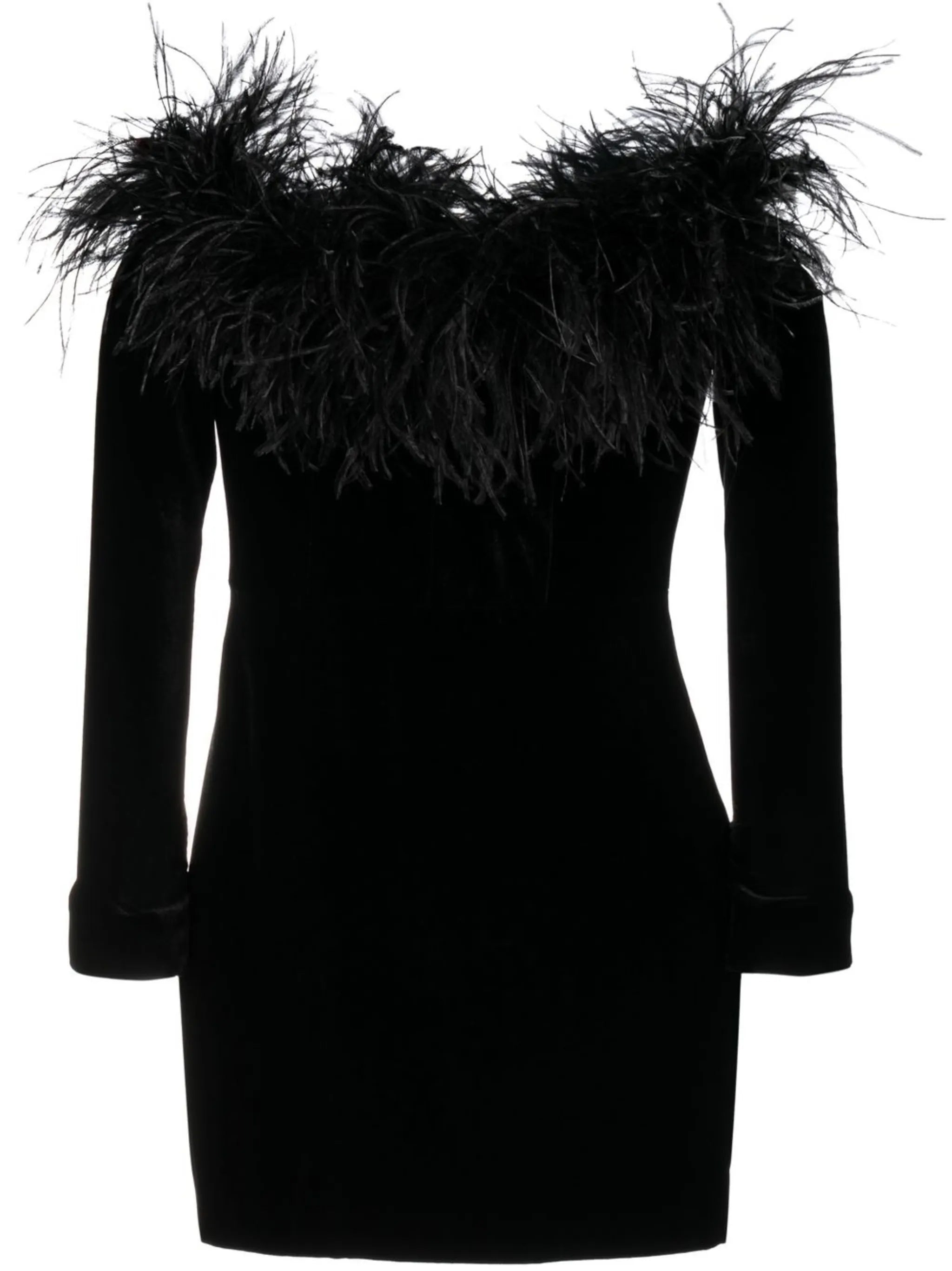 feather-trim velvet minidress