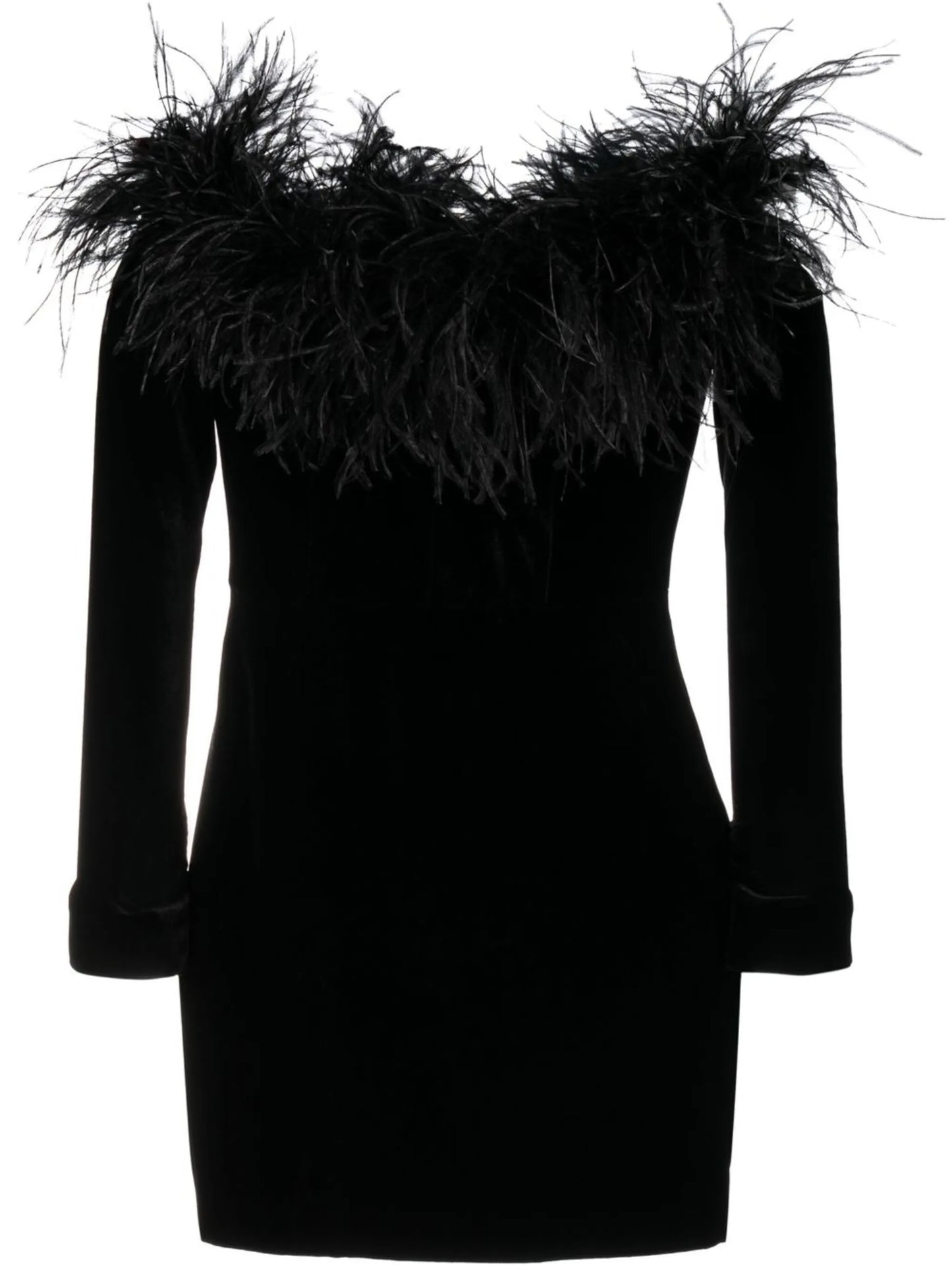 feather-trim velvet minidress