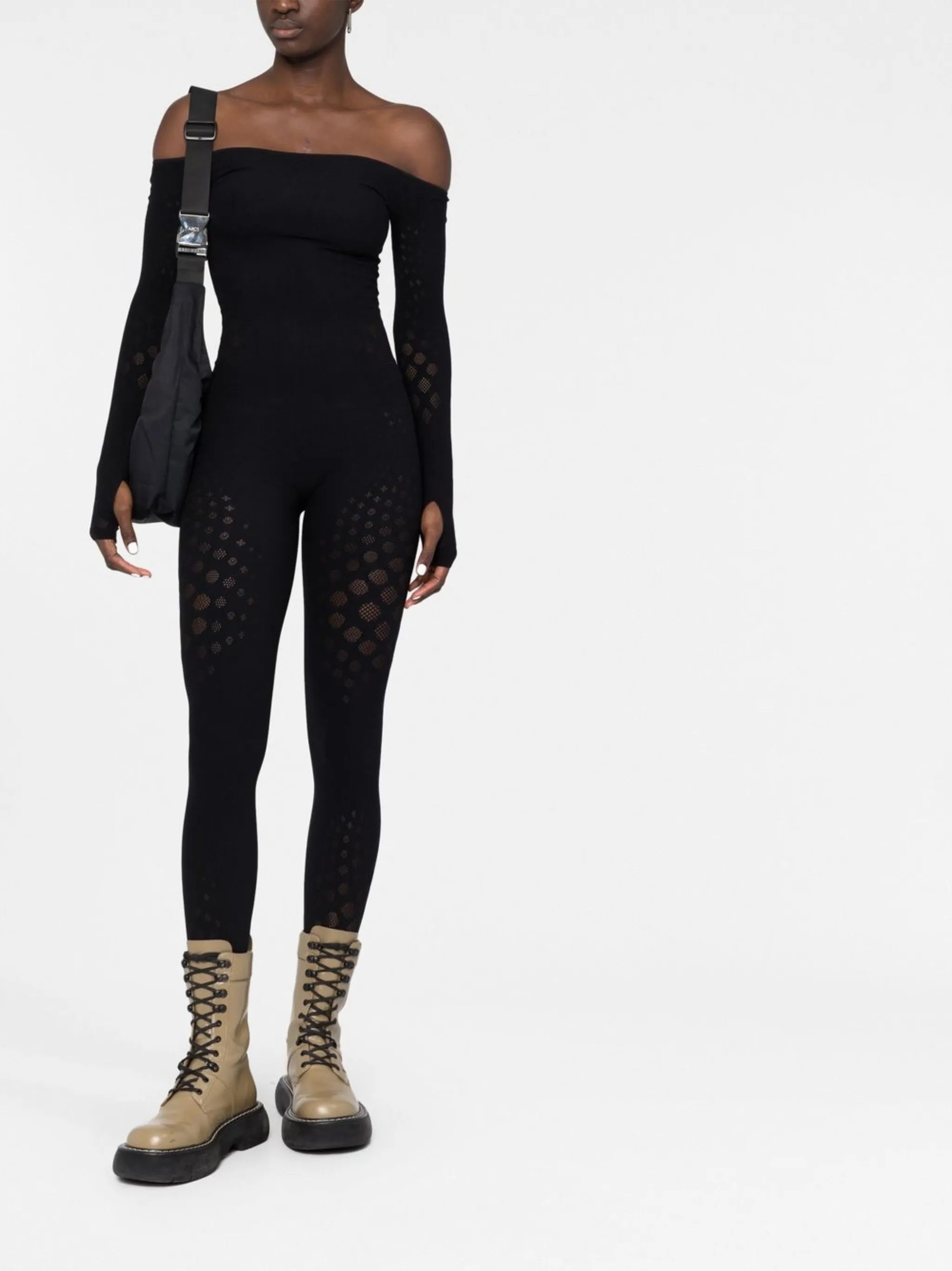 Dots Illusion off-shoulder jumpsuit