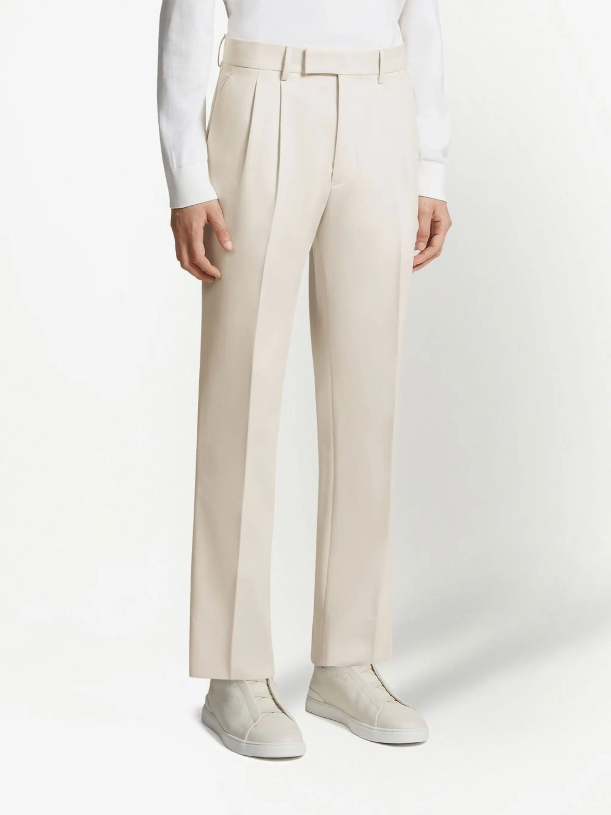 Double Pleat cotton-wool trousers