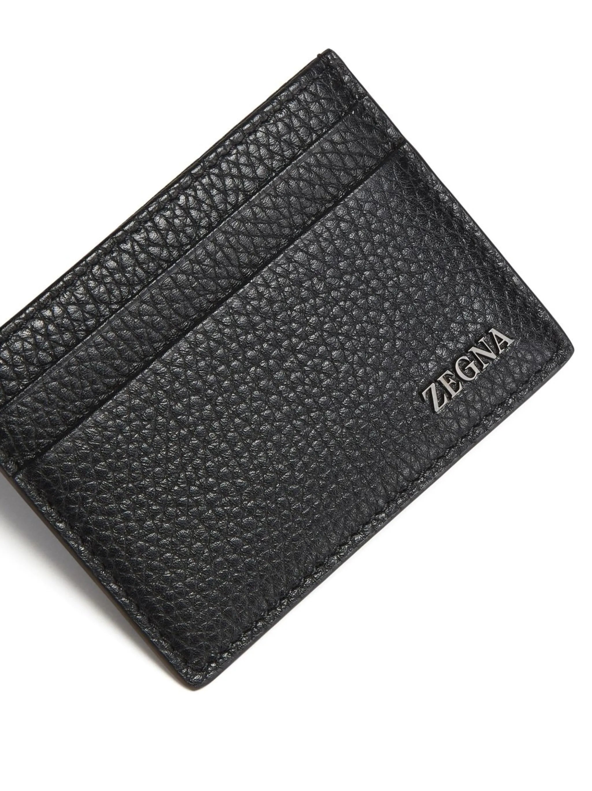 logo-plaque leather card holder