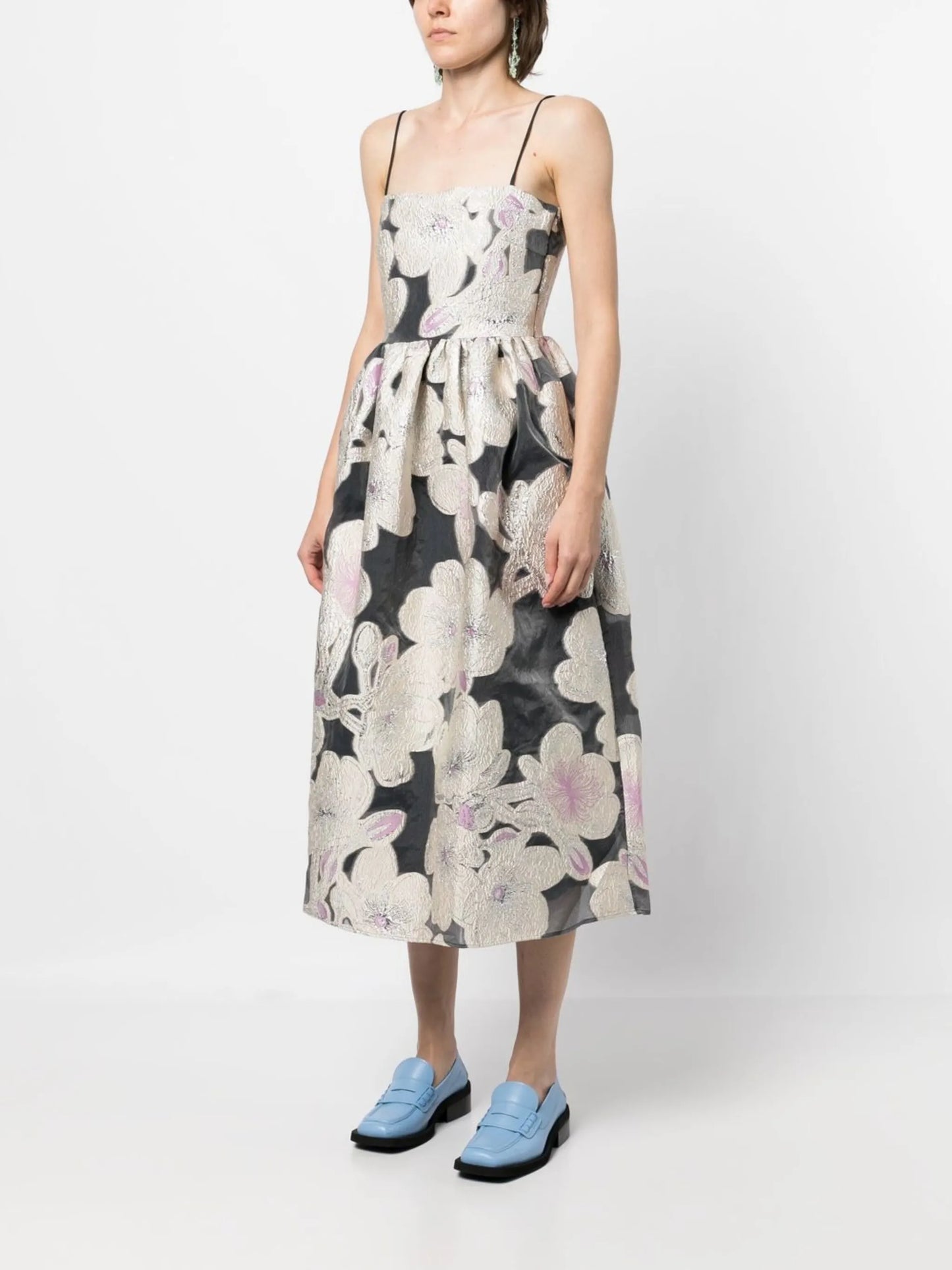 Anny voluminous jacquard midi dress