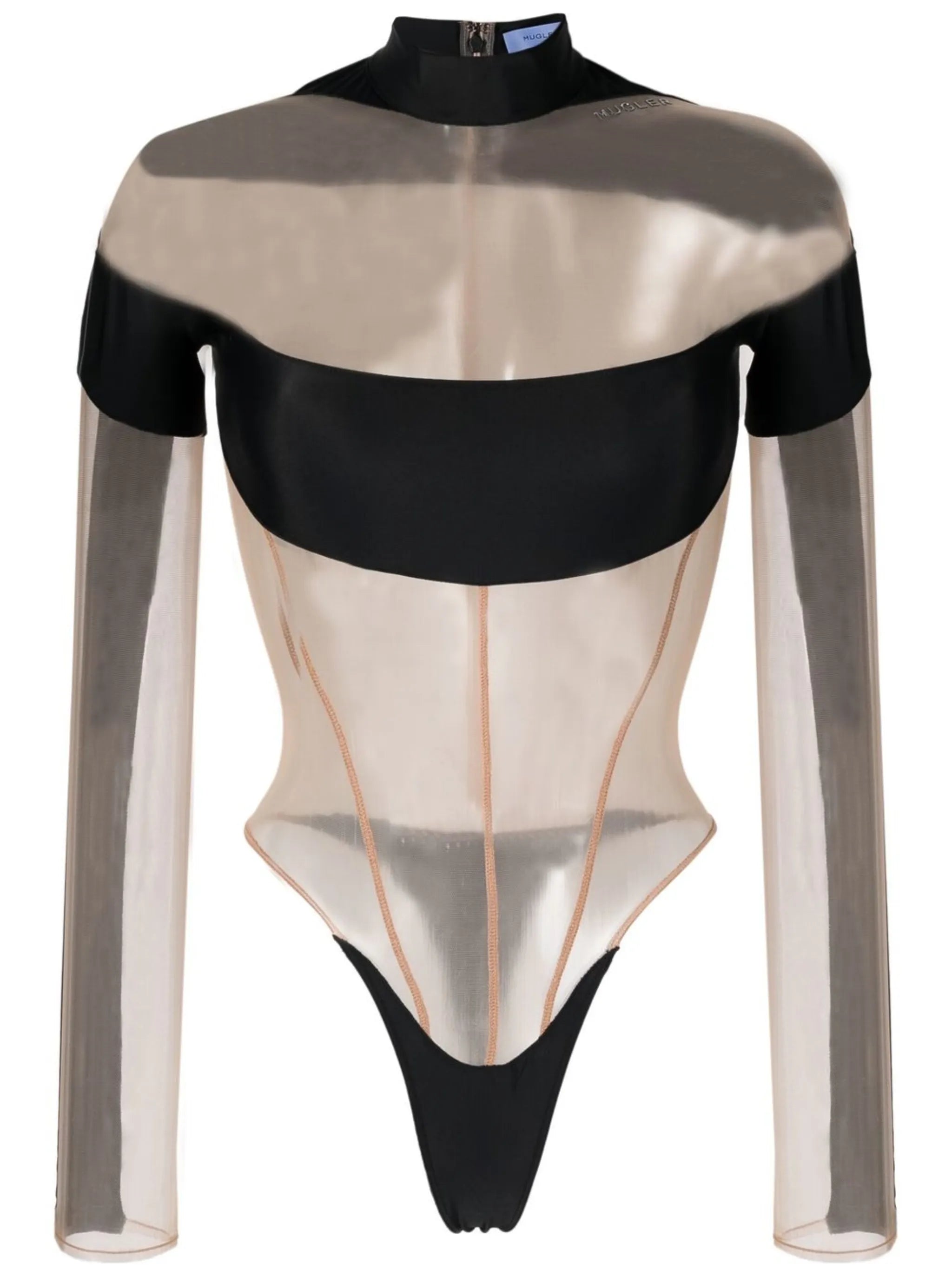 panelled semi-sheer bodysuit