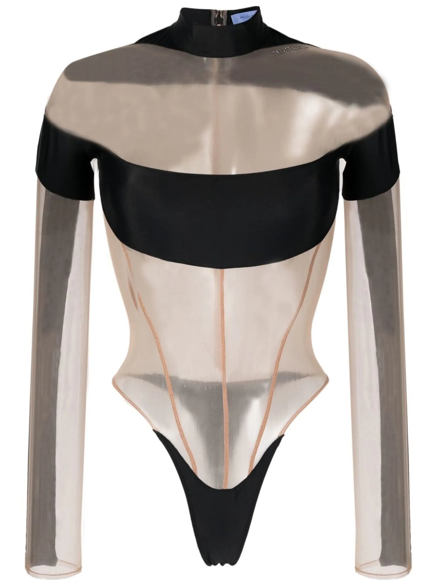 panelled semi-sheer bodysuit
