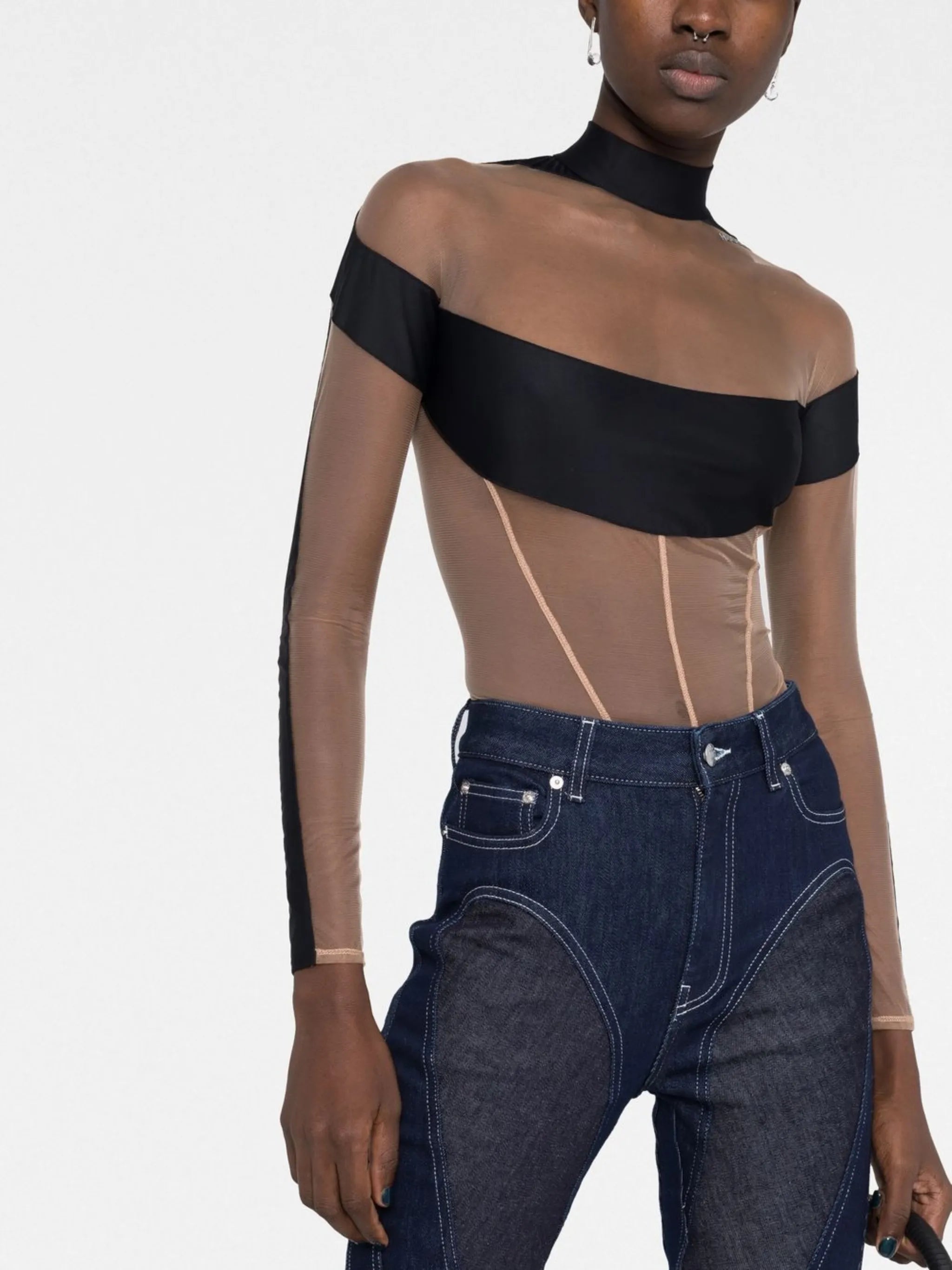 panelled semi-sheer bodysuit