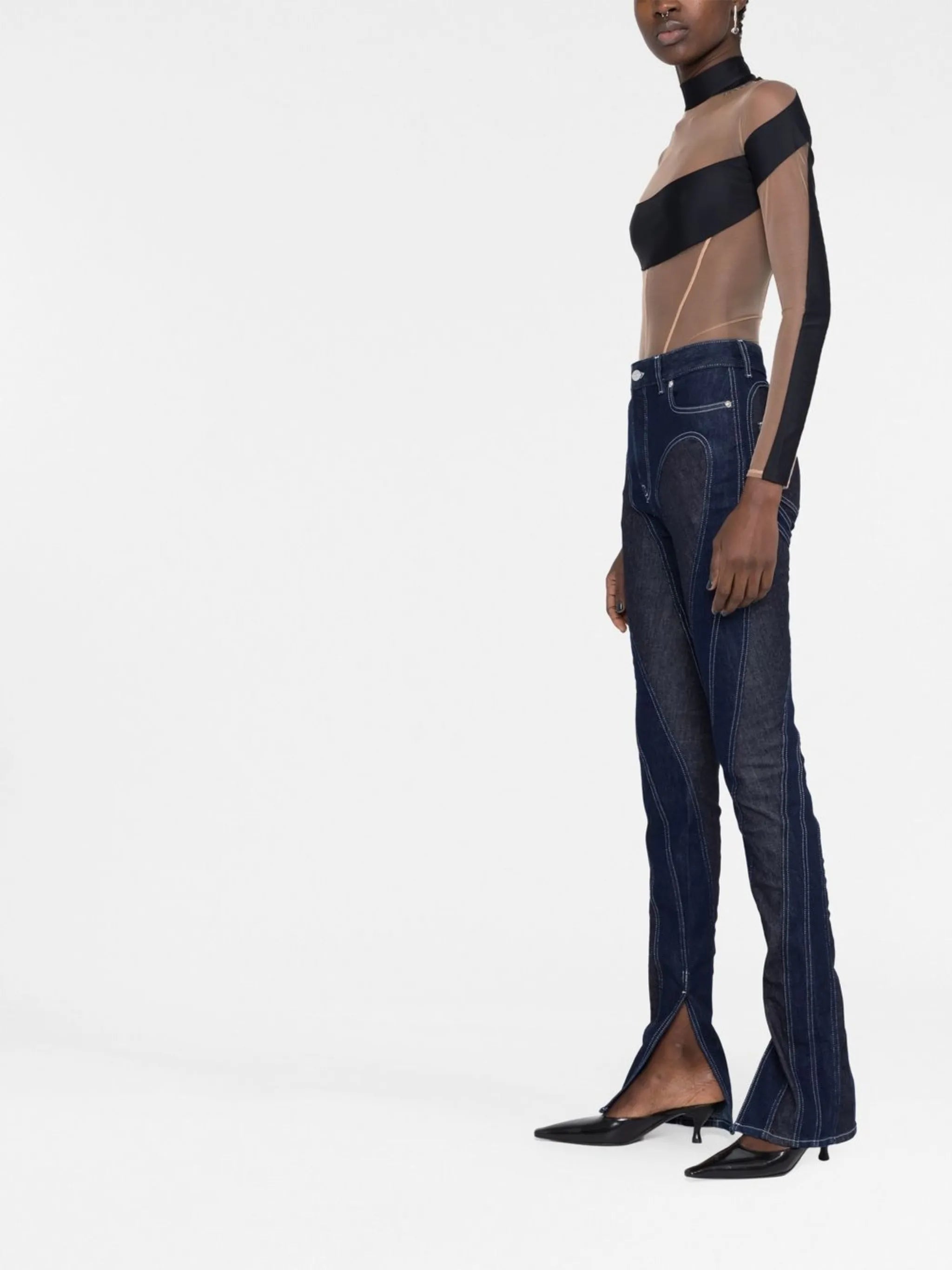 panelled semi-sheer bodysuit