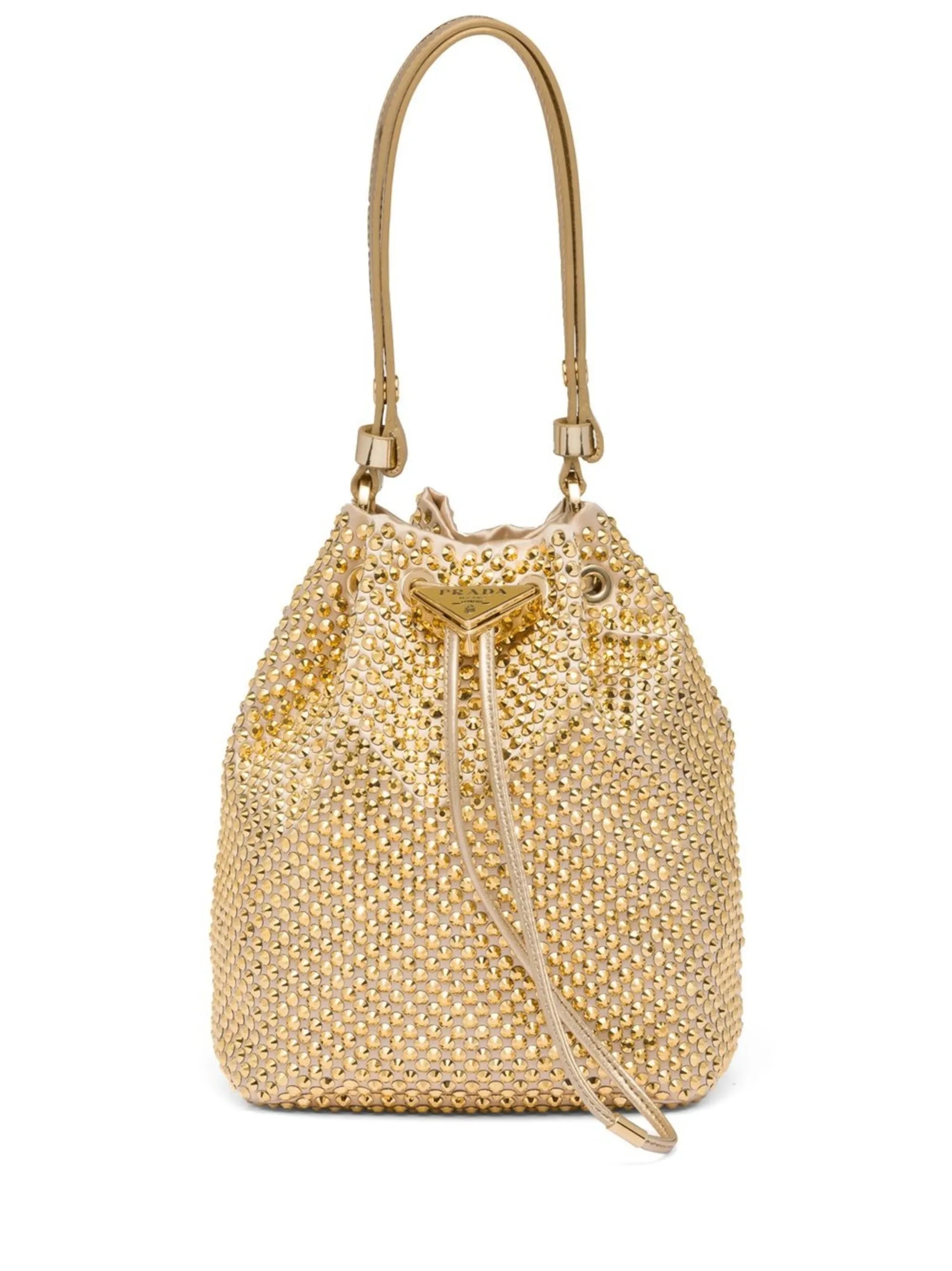 crystal-embellished drawstring bucket bag