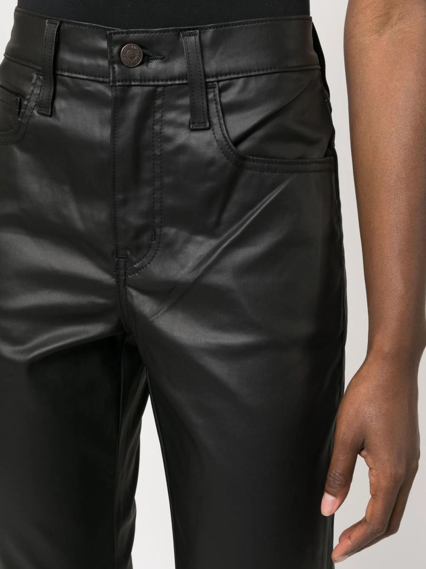 Coated straight pants