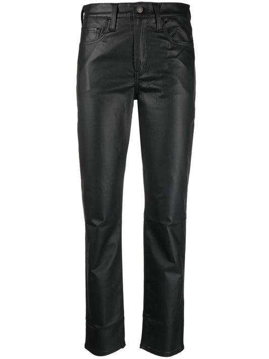 Coated straight pants