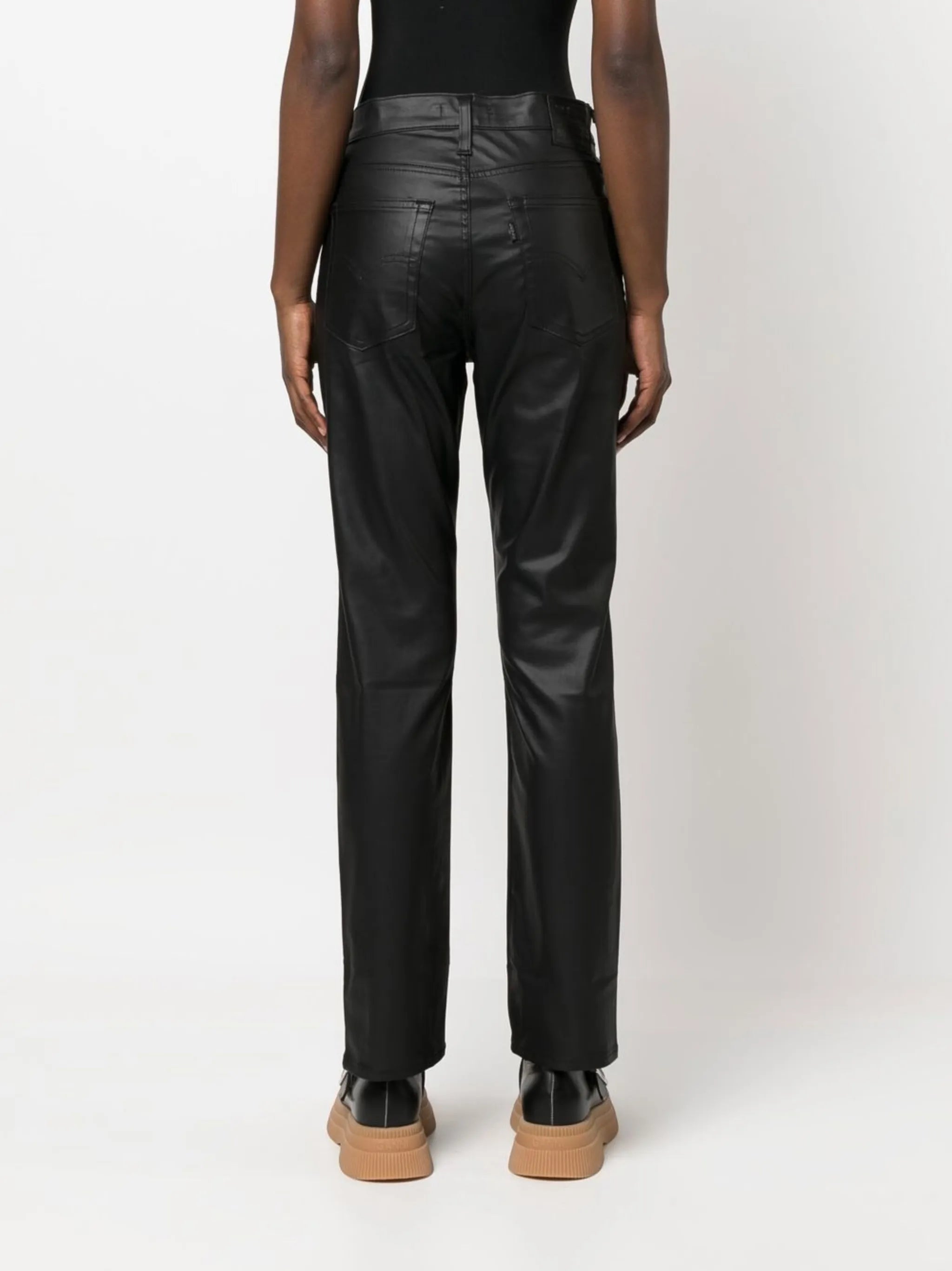 Coated straight pants