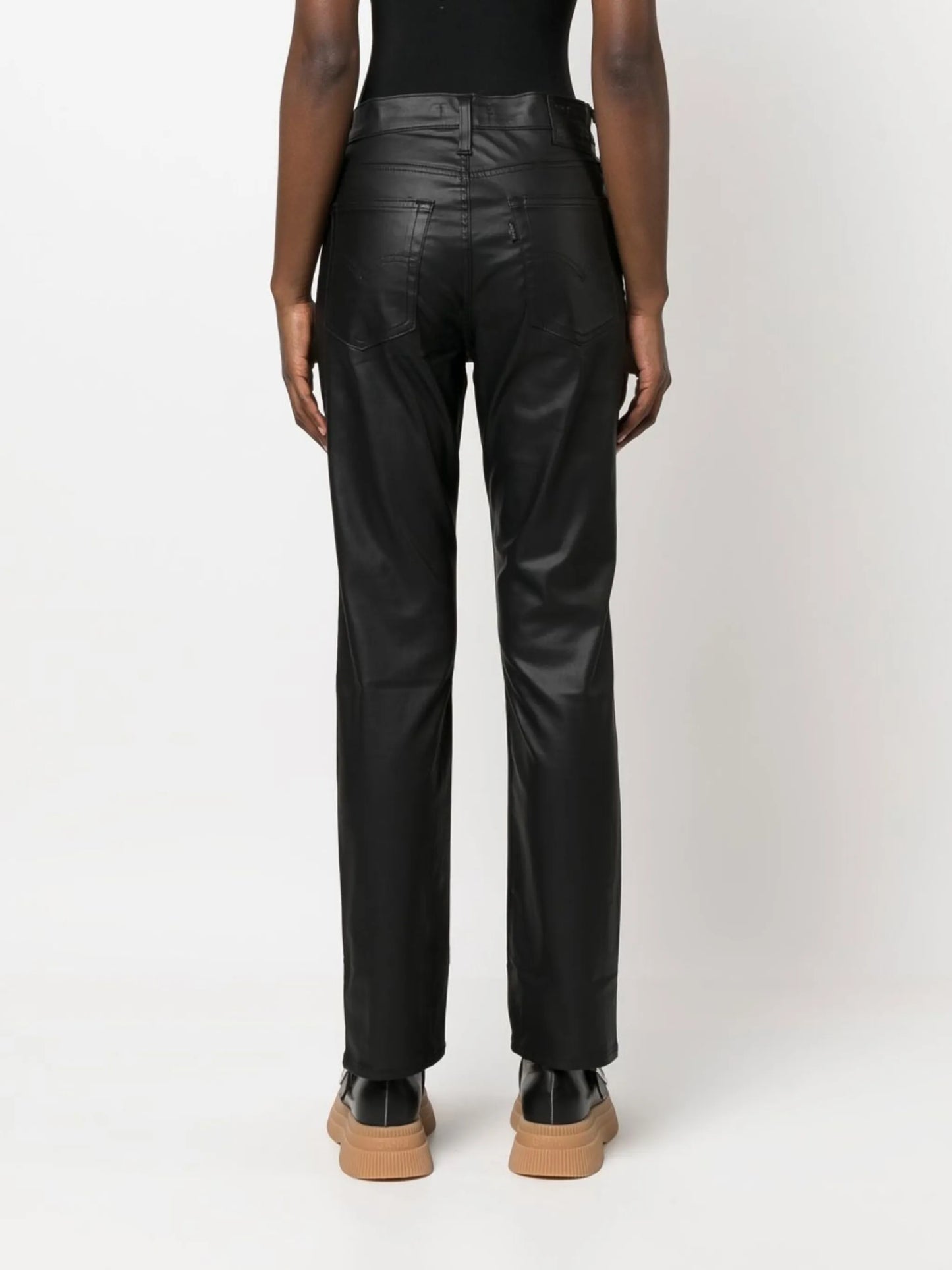 Coated straight pants