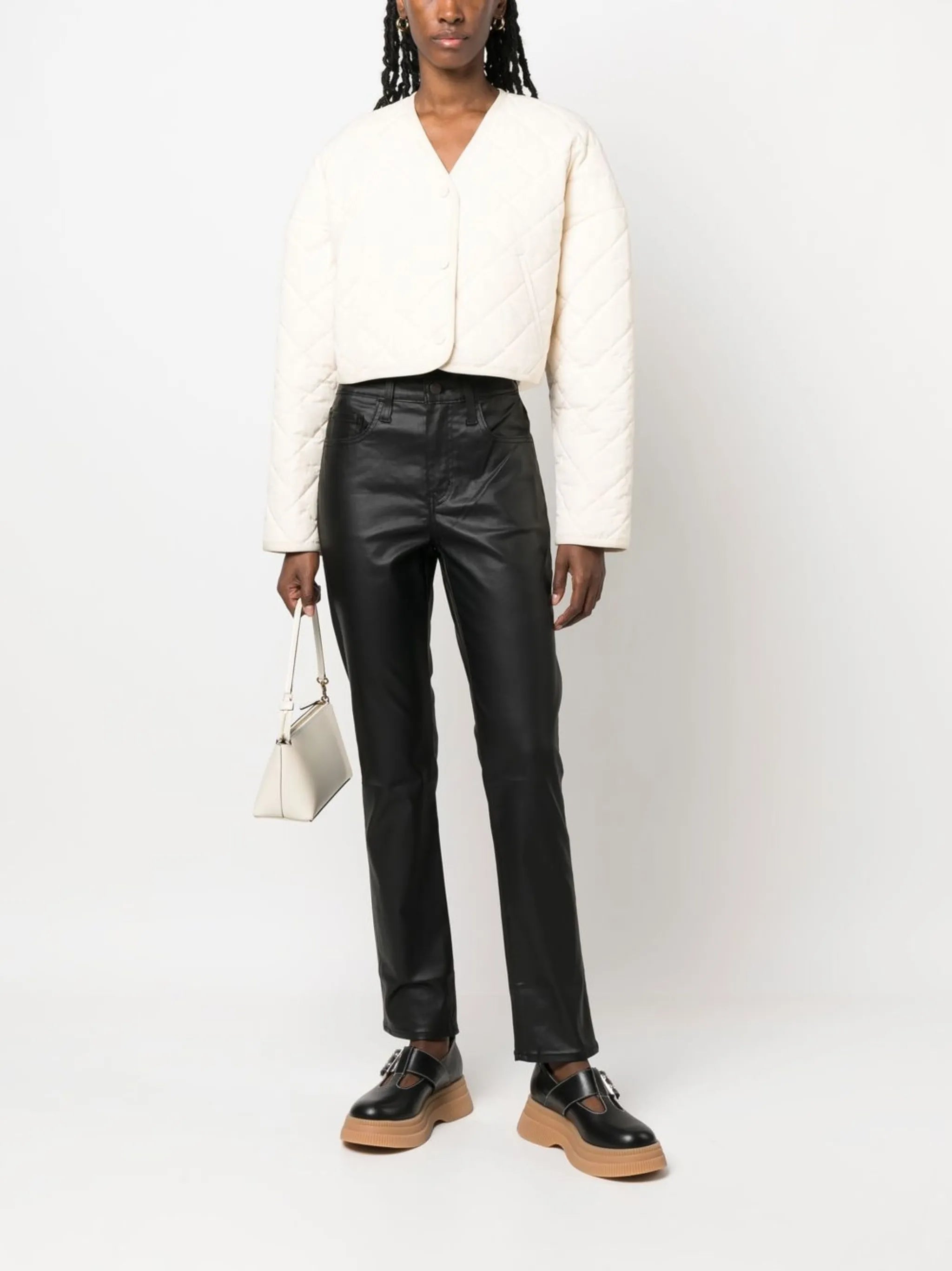 Coated straight pants