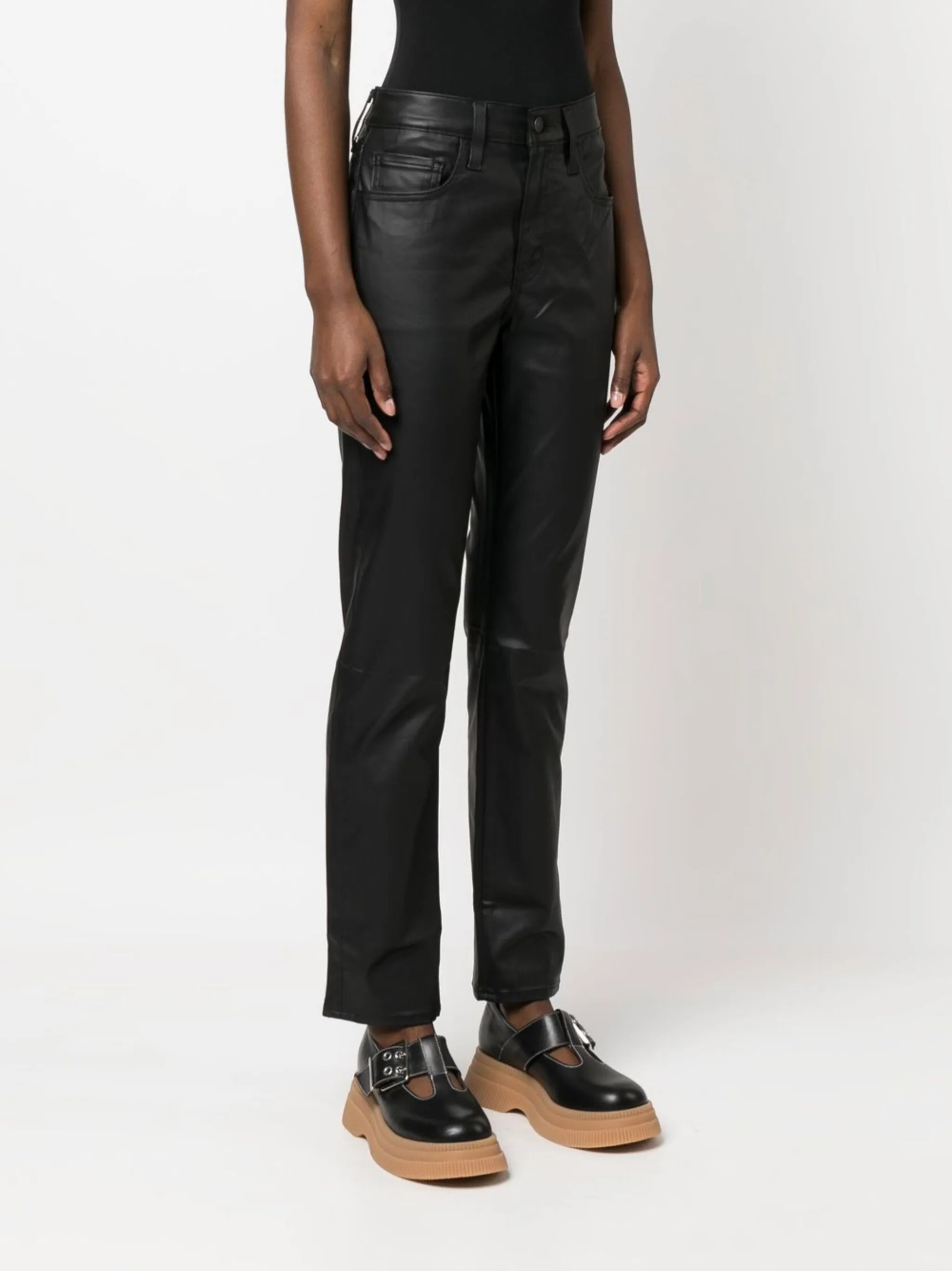 Coated straight pants