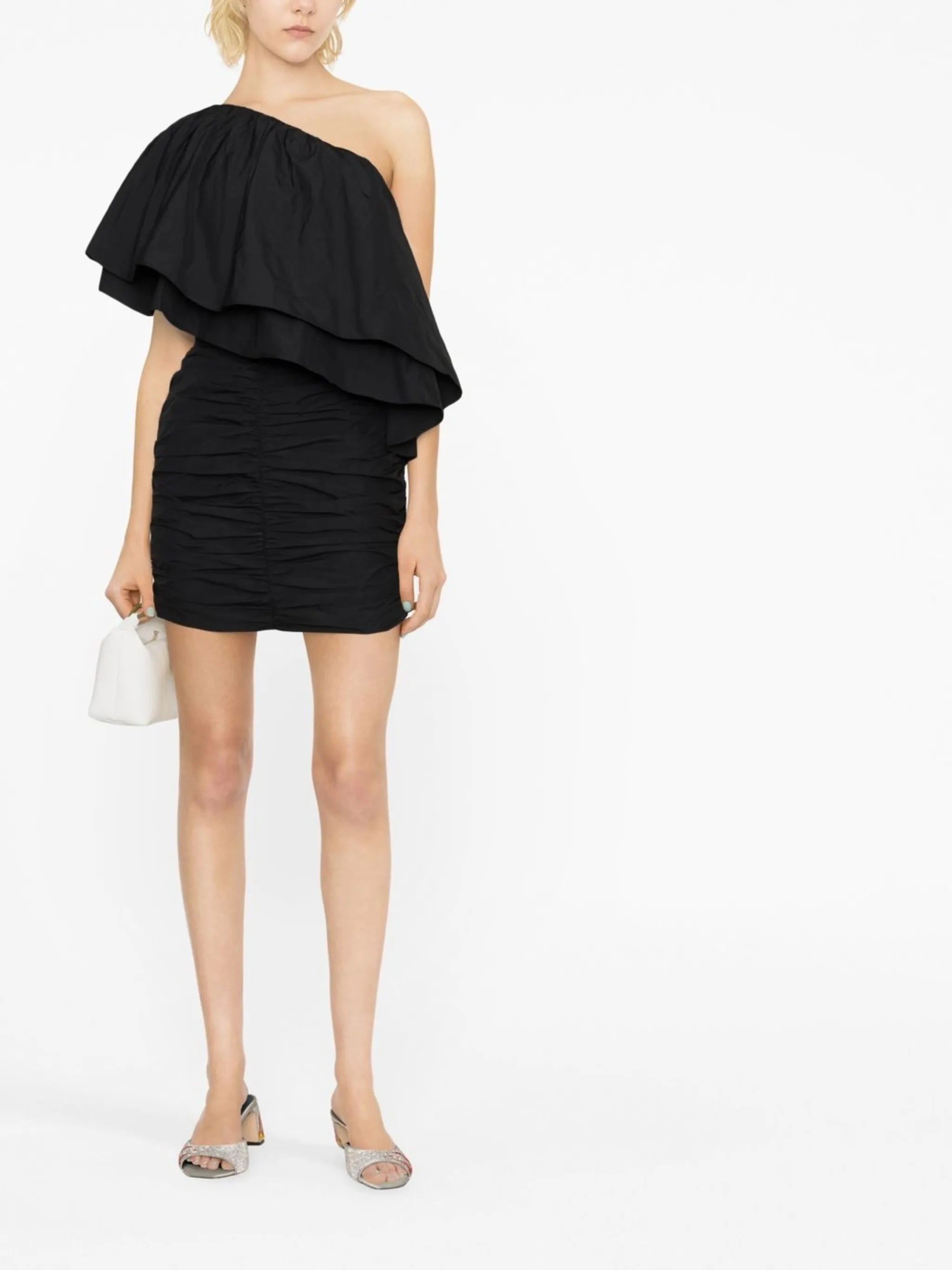 Taft pleated one-shoulder mini dress