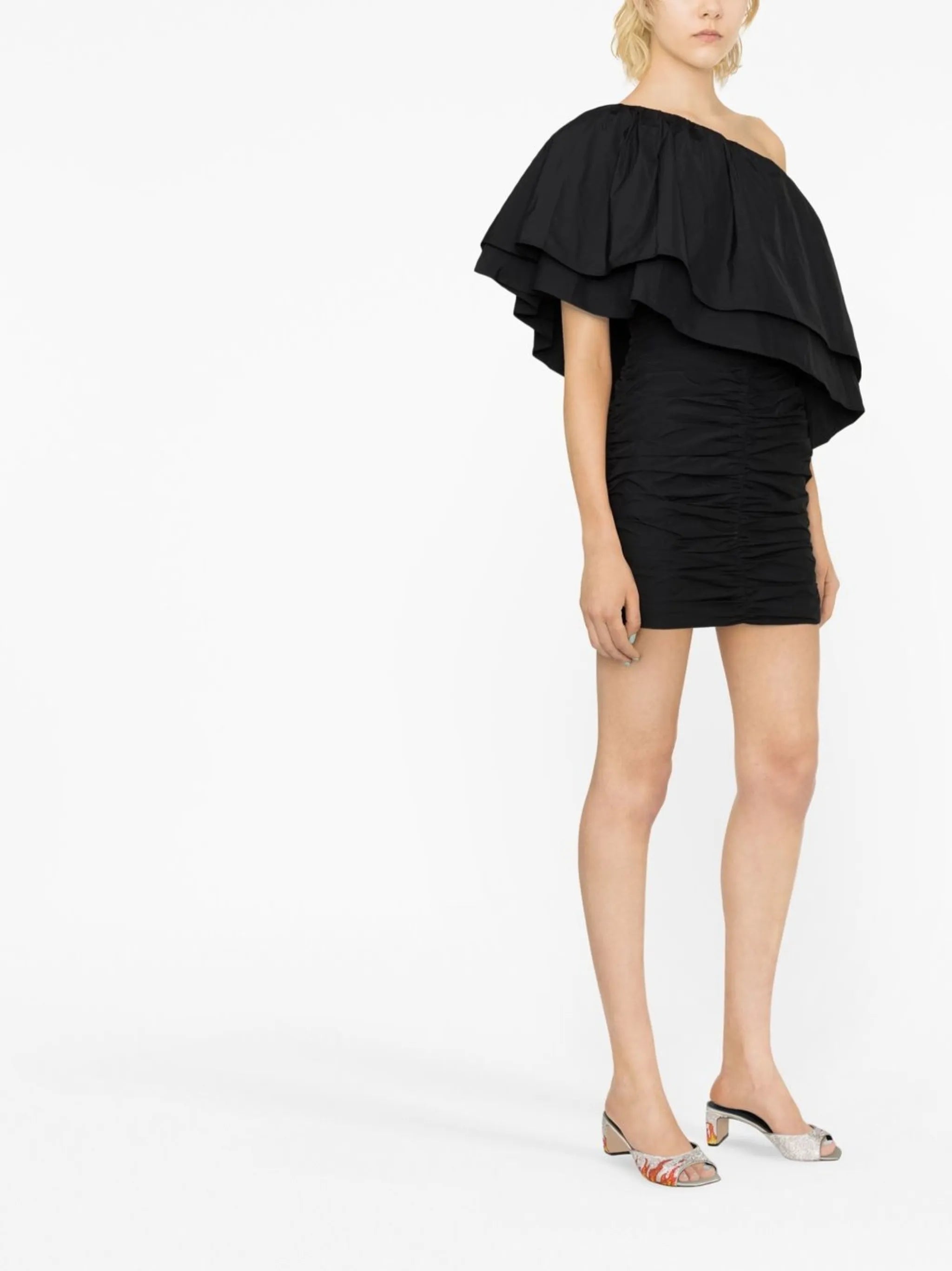 Taft pleated one-shoulder mini dress