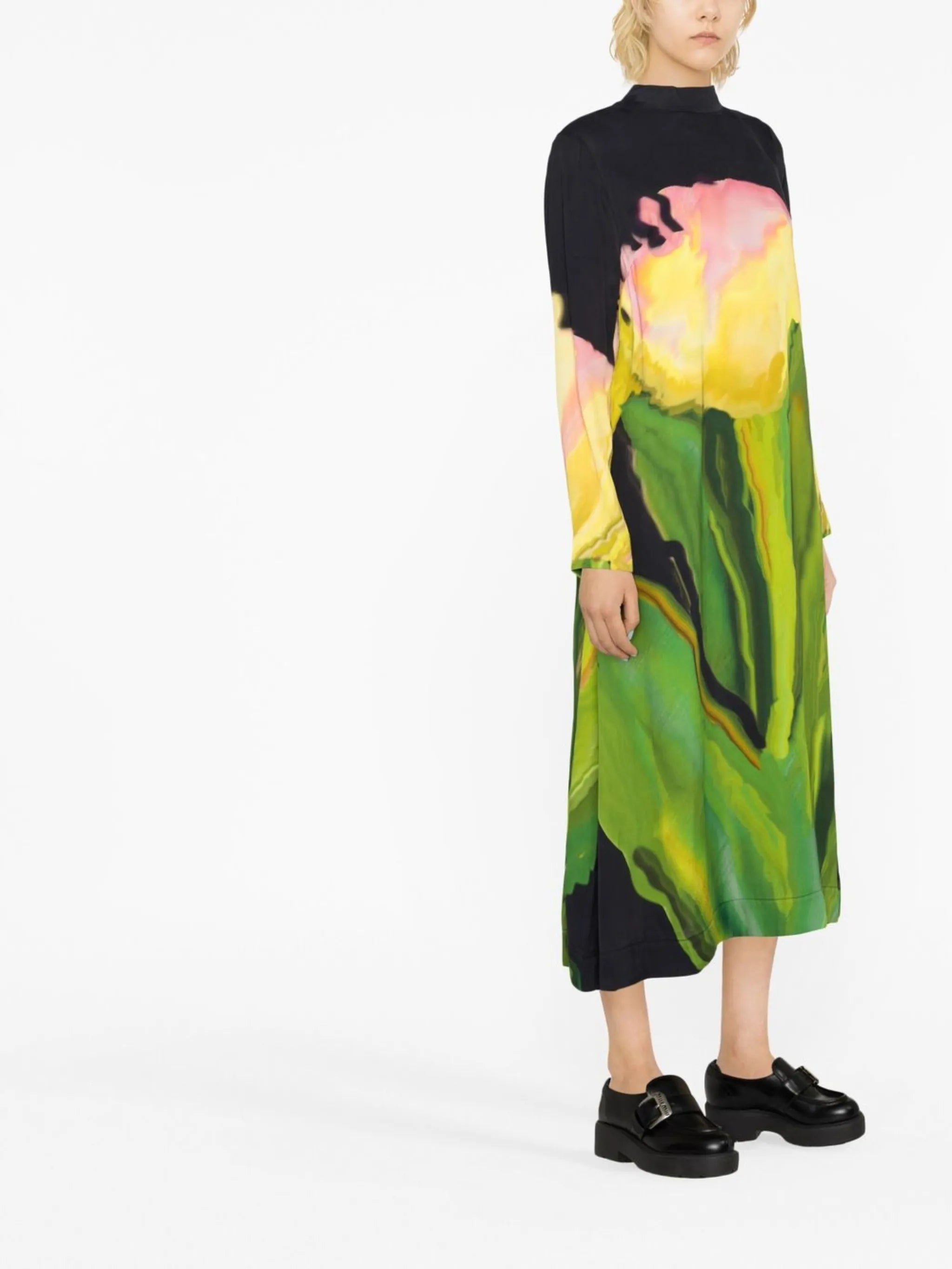 flower print long-sleeve dress