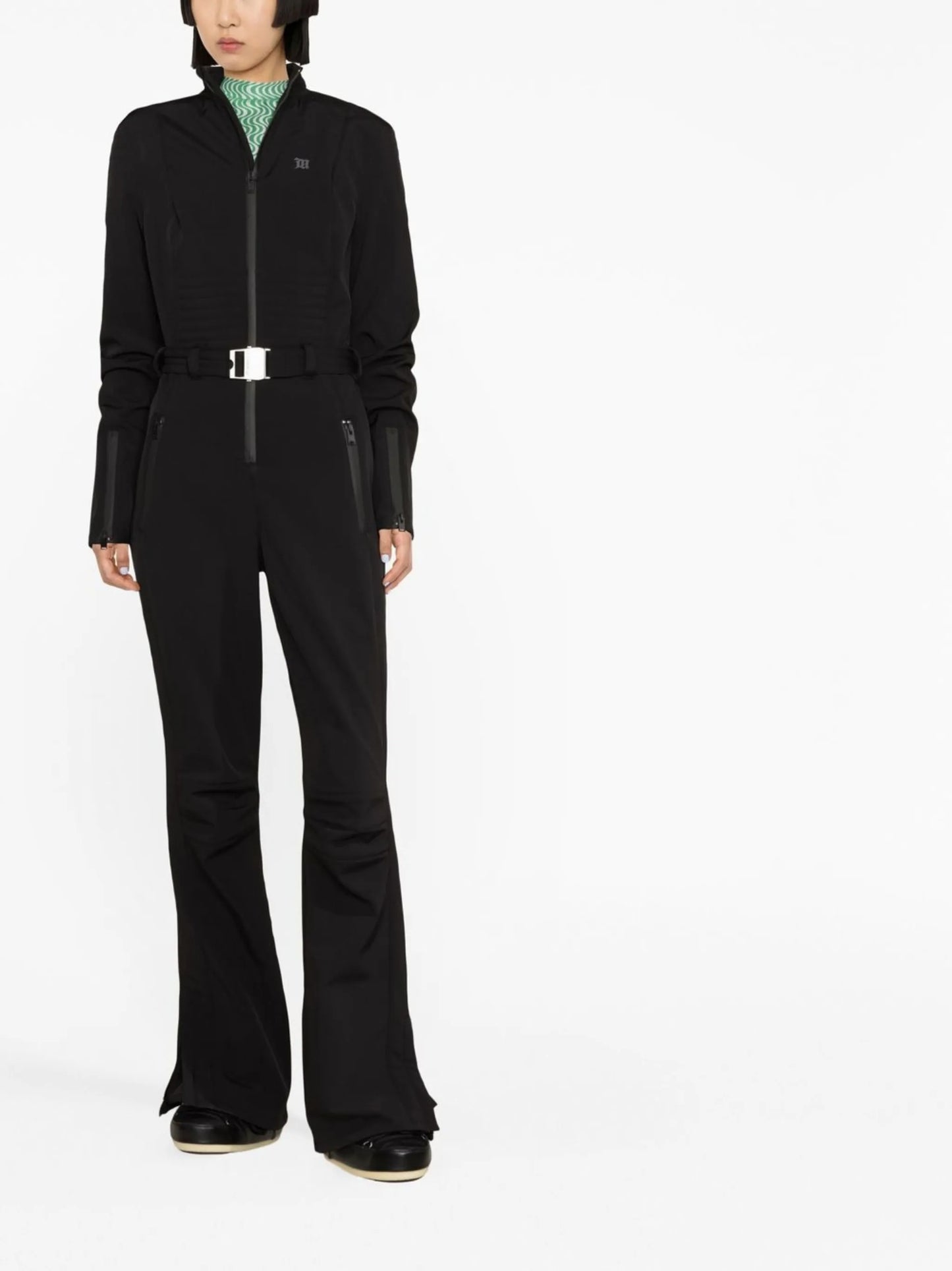 logo-printed belted neoprene ski jumpsuit