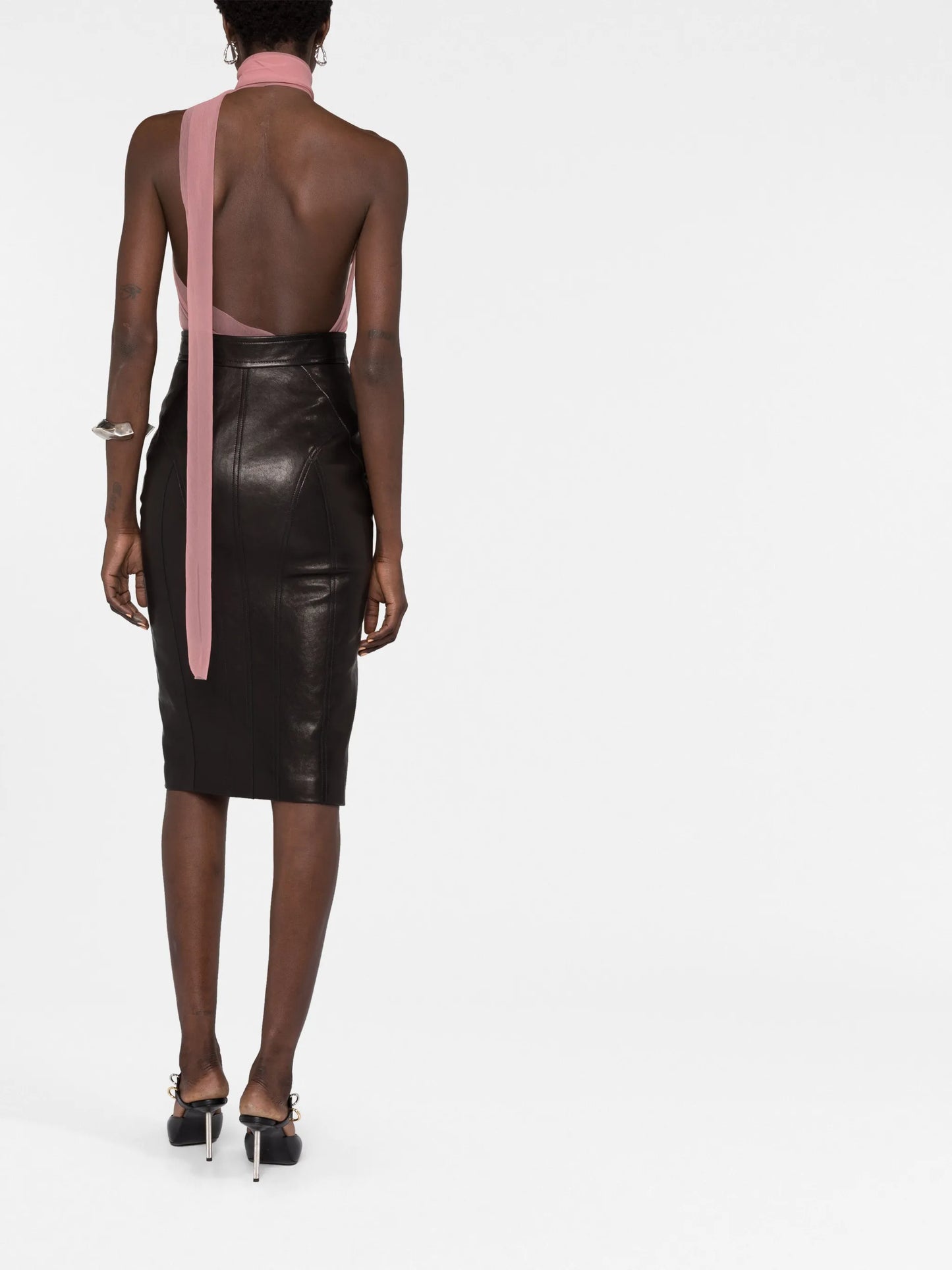 Quincy zip-up leather midi skirt