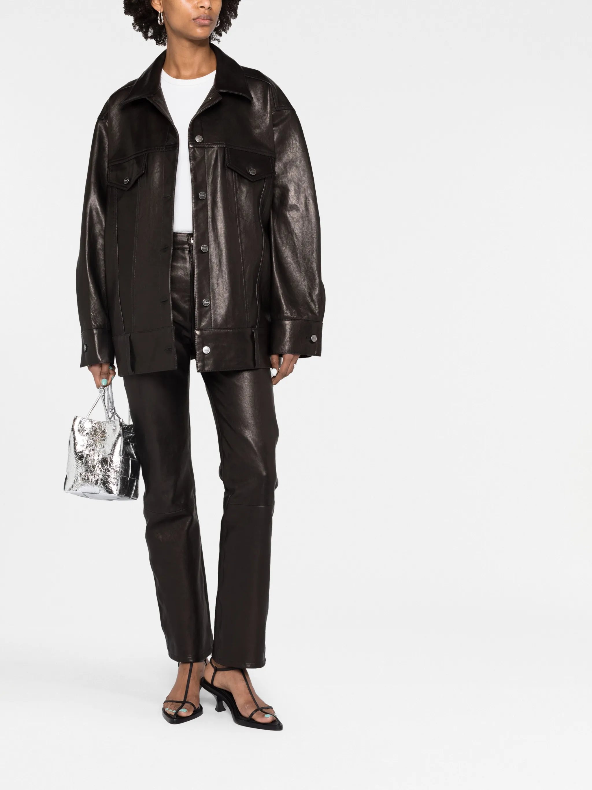 polished-finish button-fastening jacket