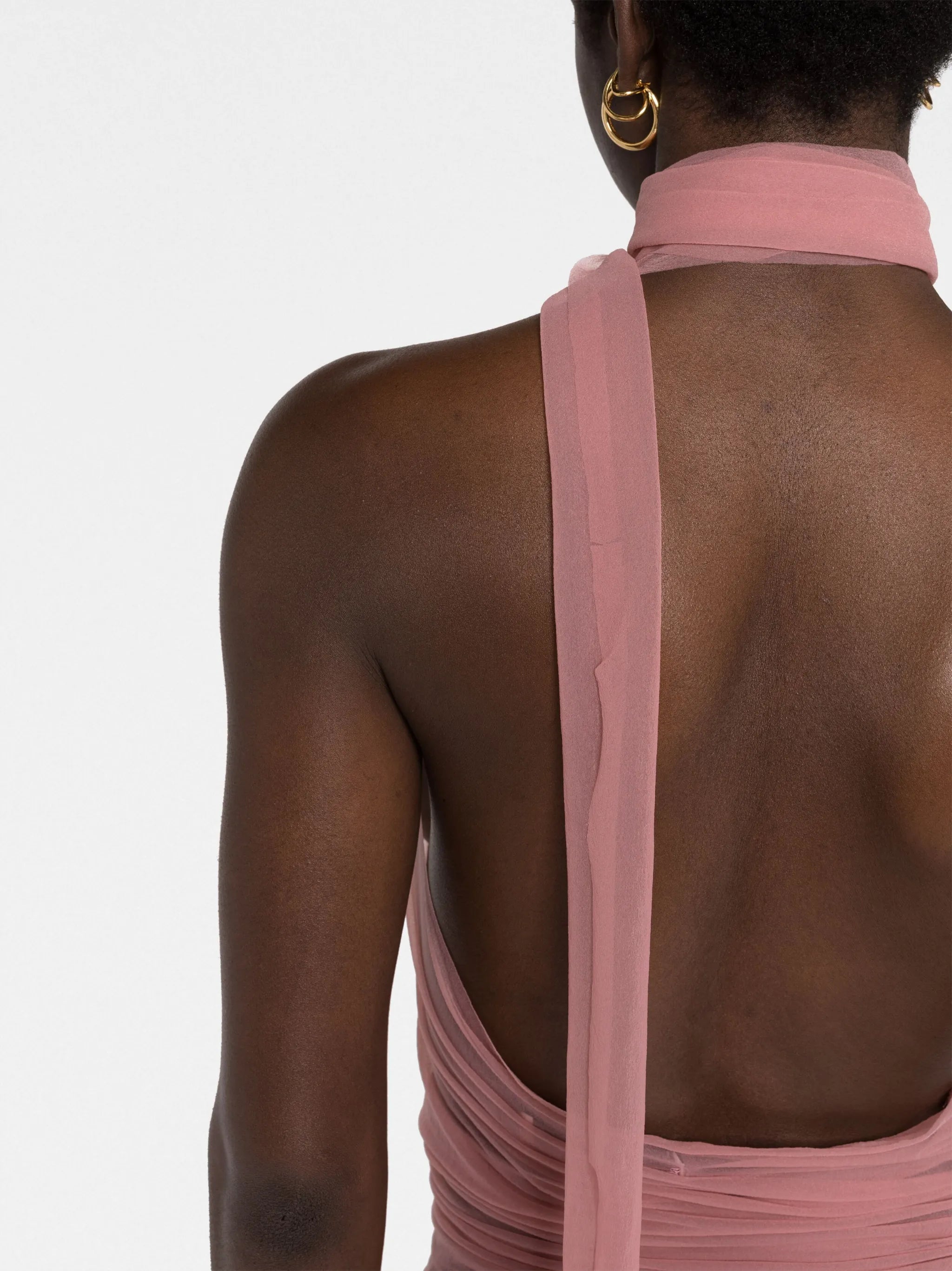 sheer halterneck asymmetric dress