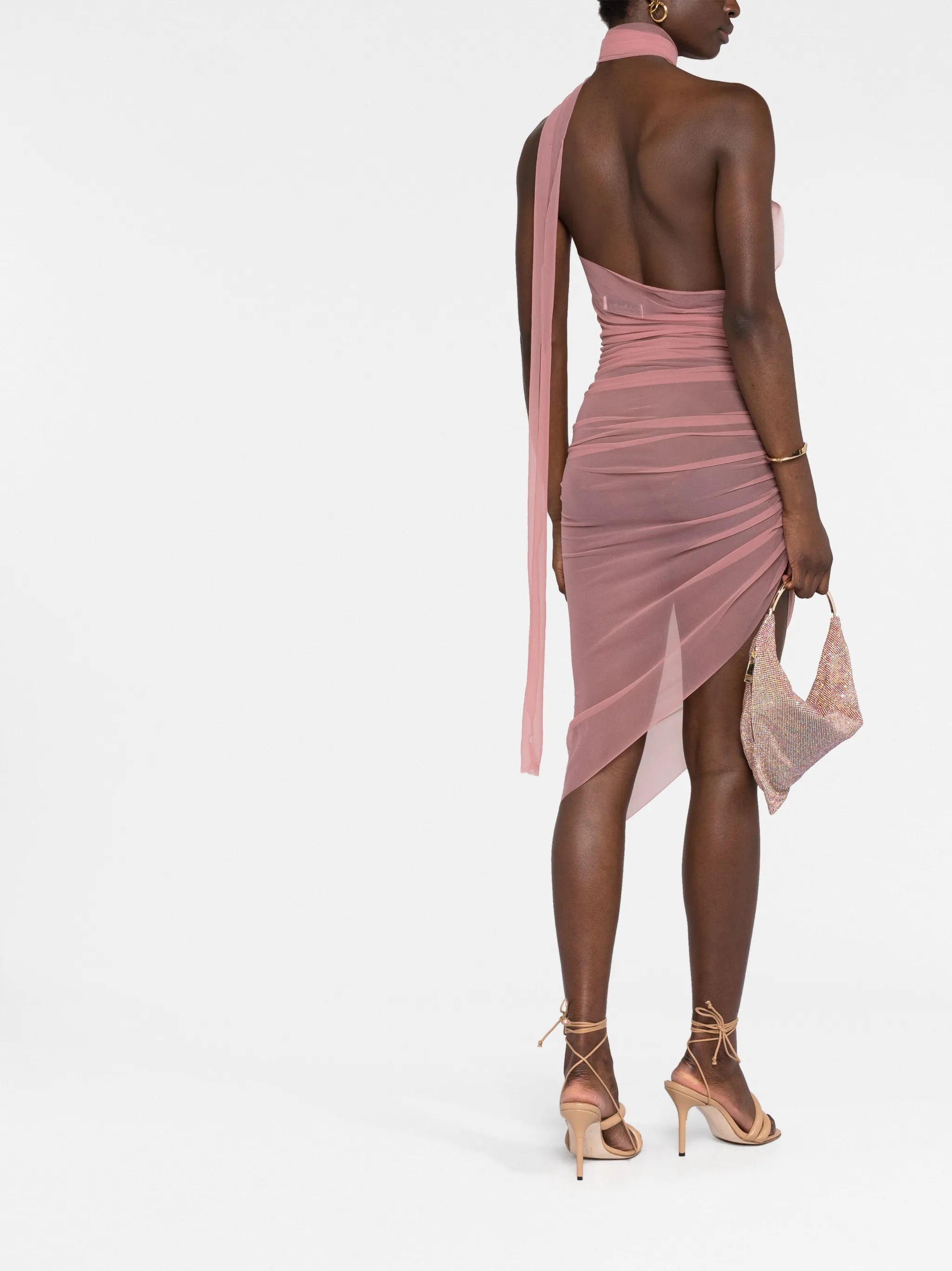 sheer halterneck asymmetric dress