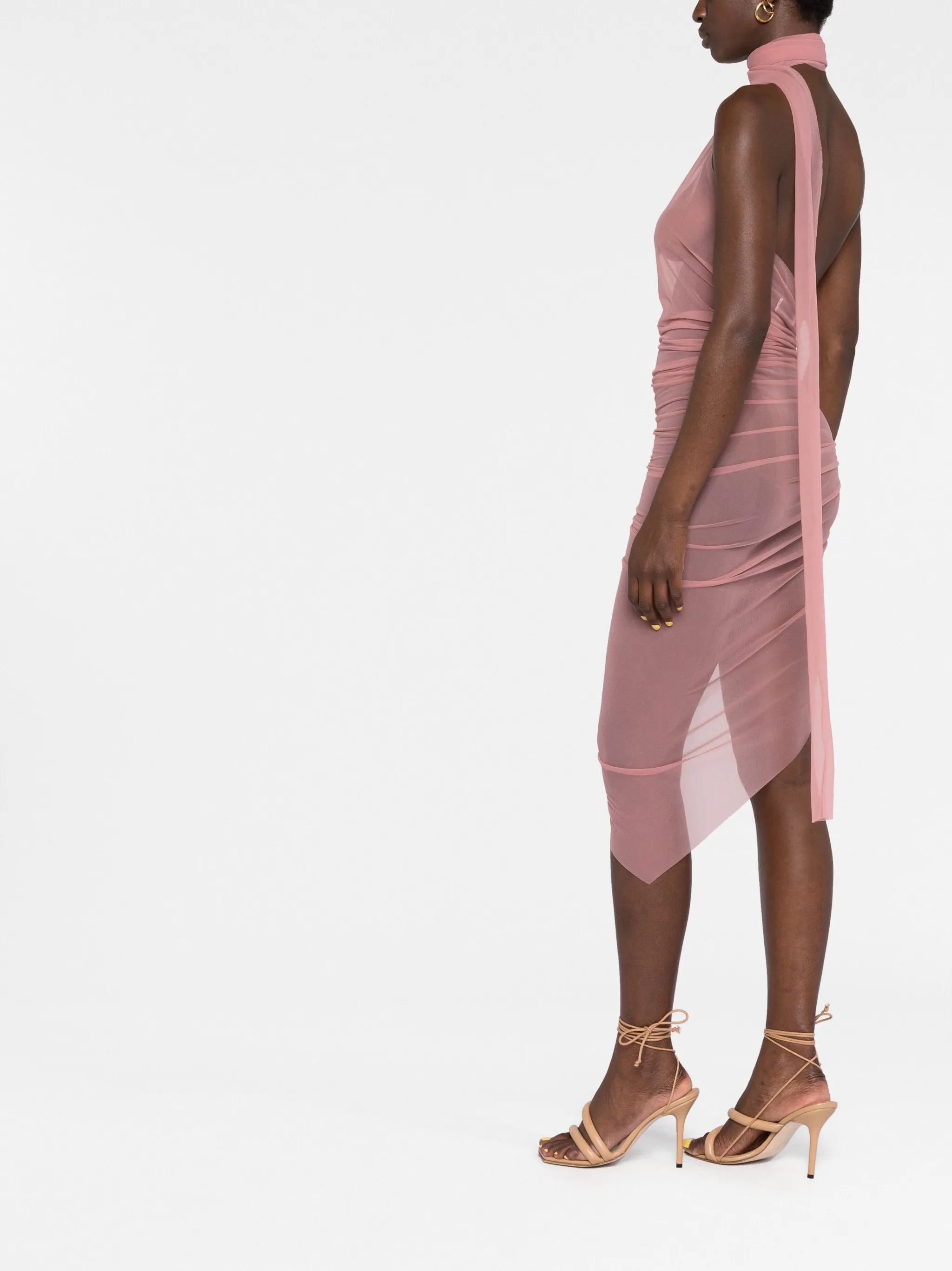 sheer halterneck asymmetric dress
