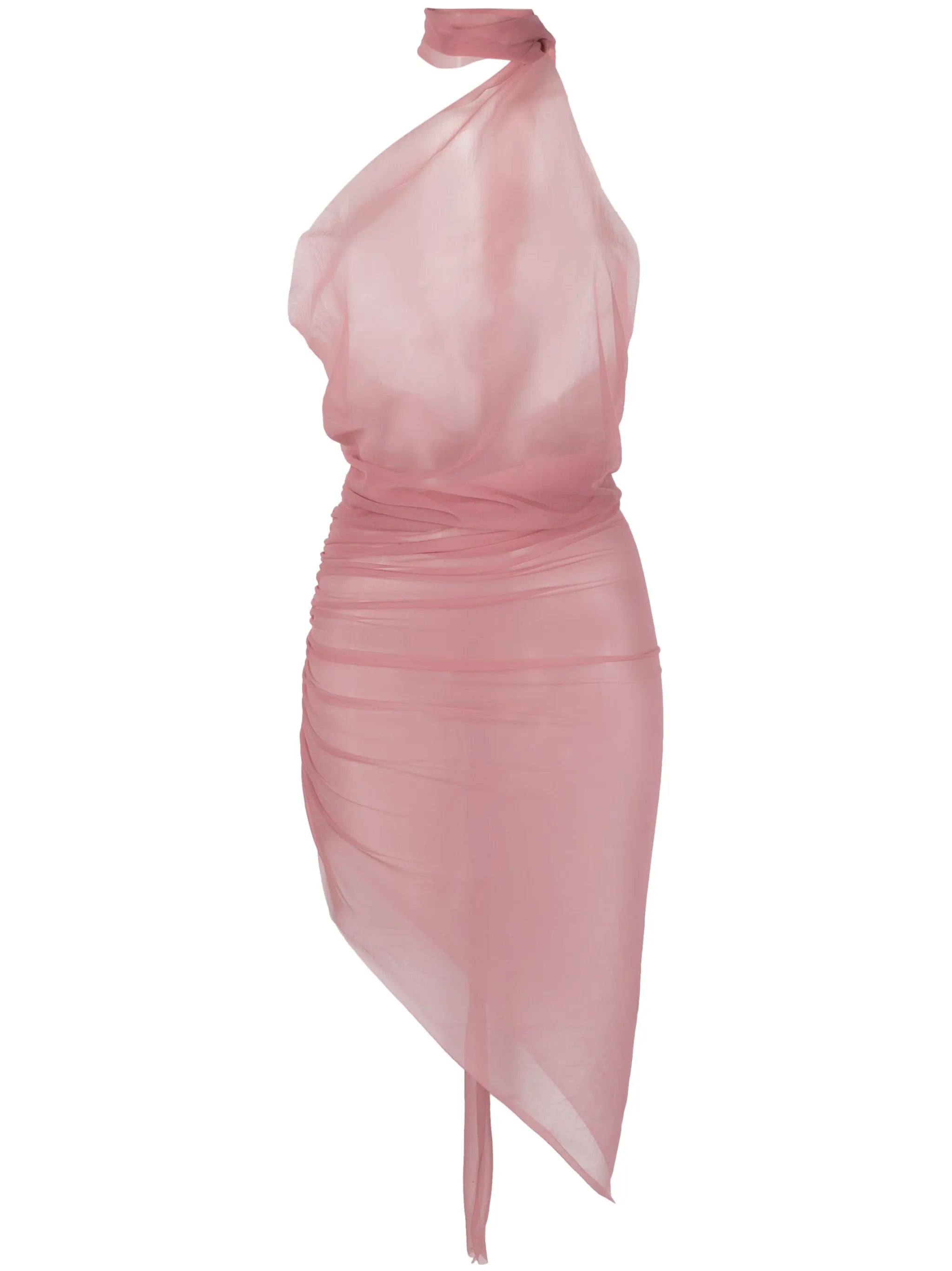 sheer halterneck asymmetric dress