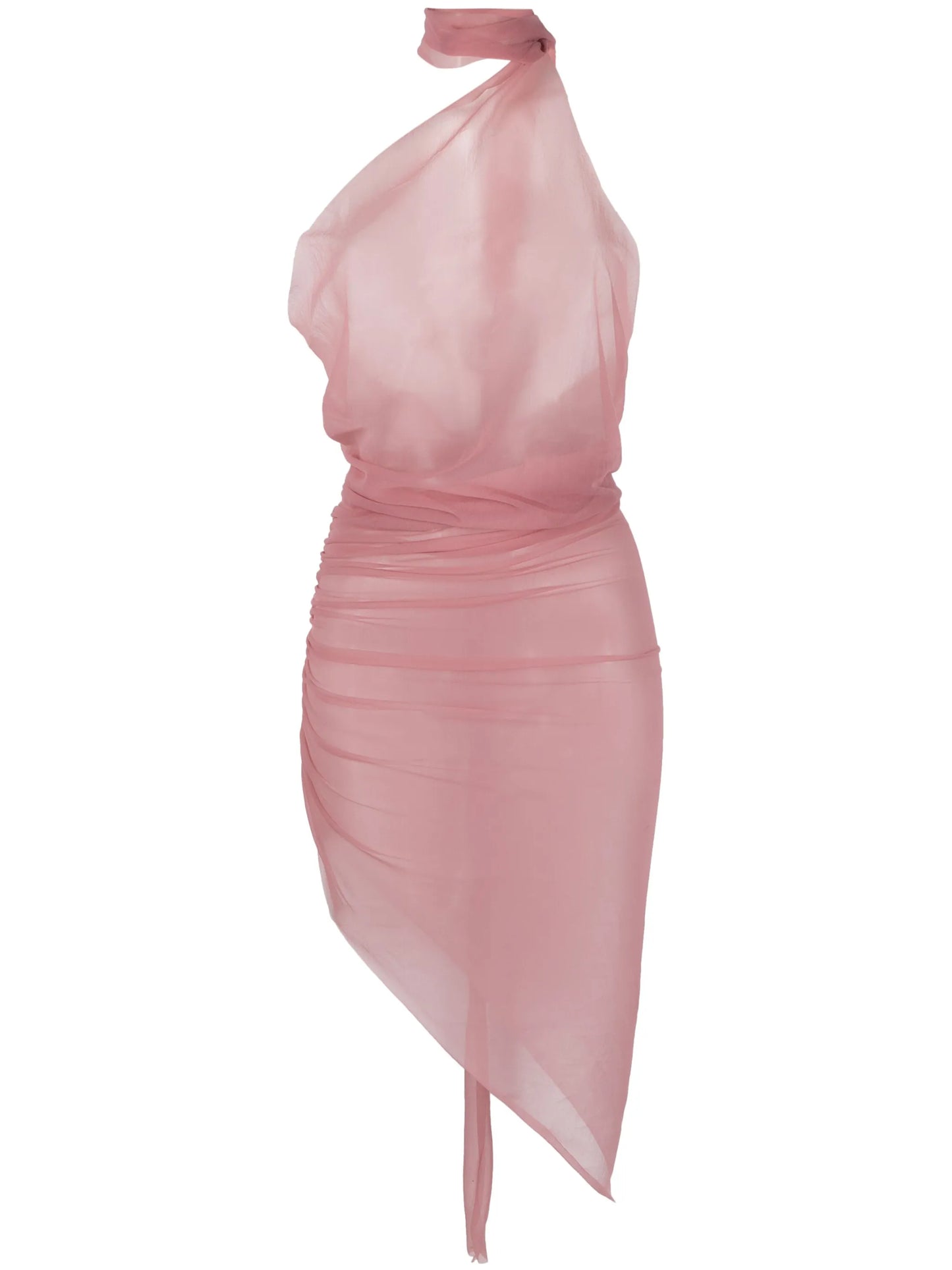 sheer halterneck asymmetric dress