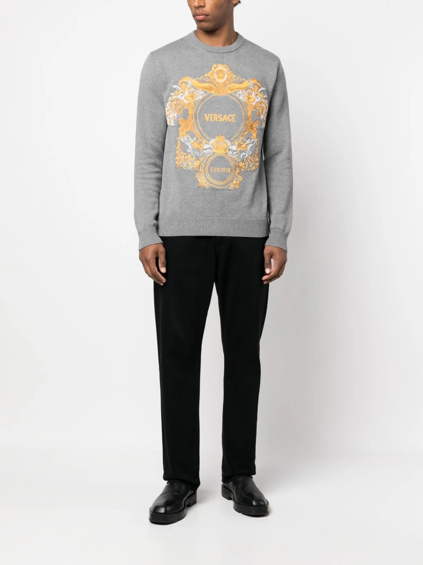 intarsia-knit crew neck jumper