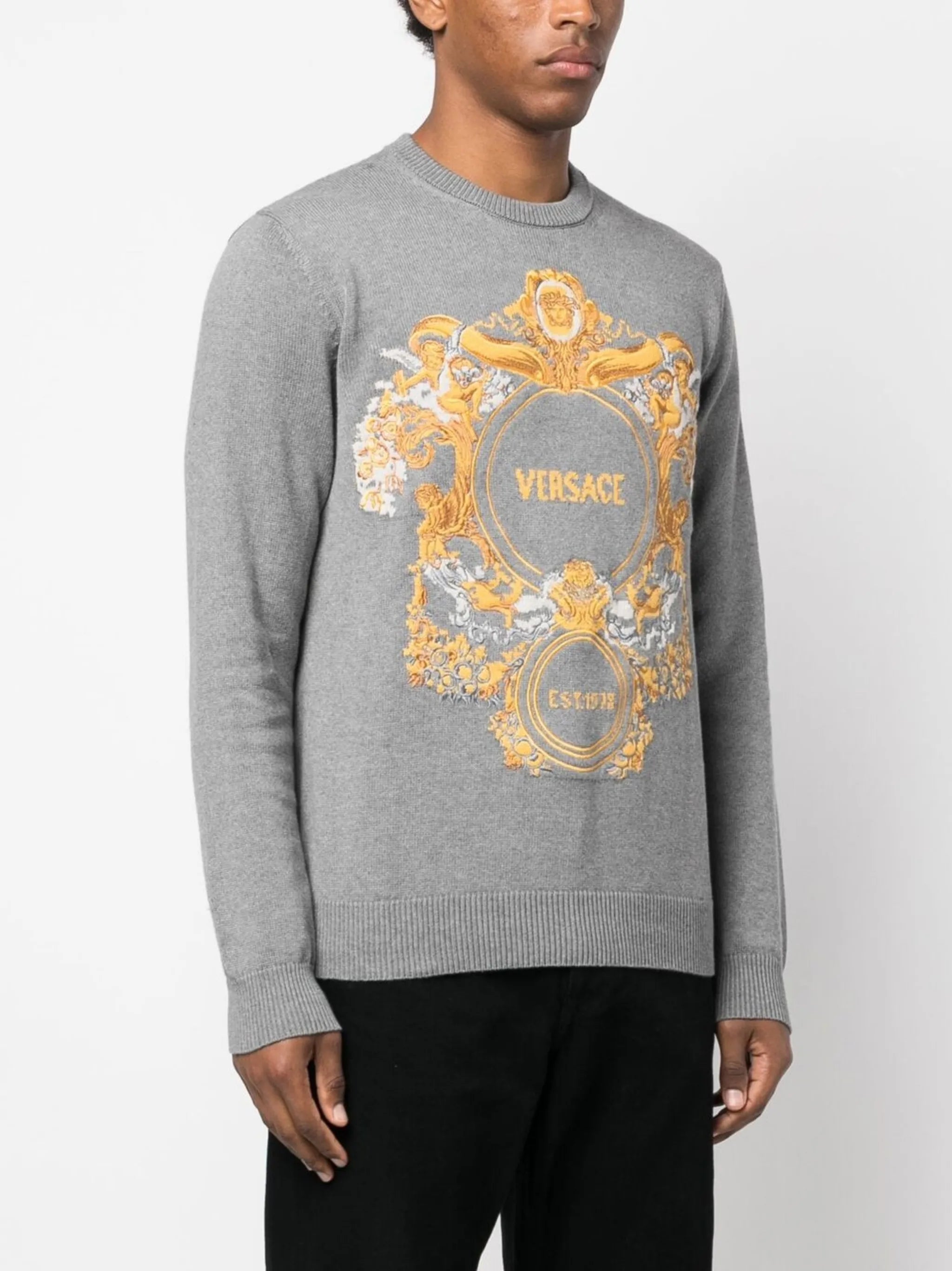 intarsia-knit crew neck jumper