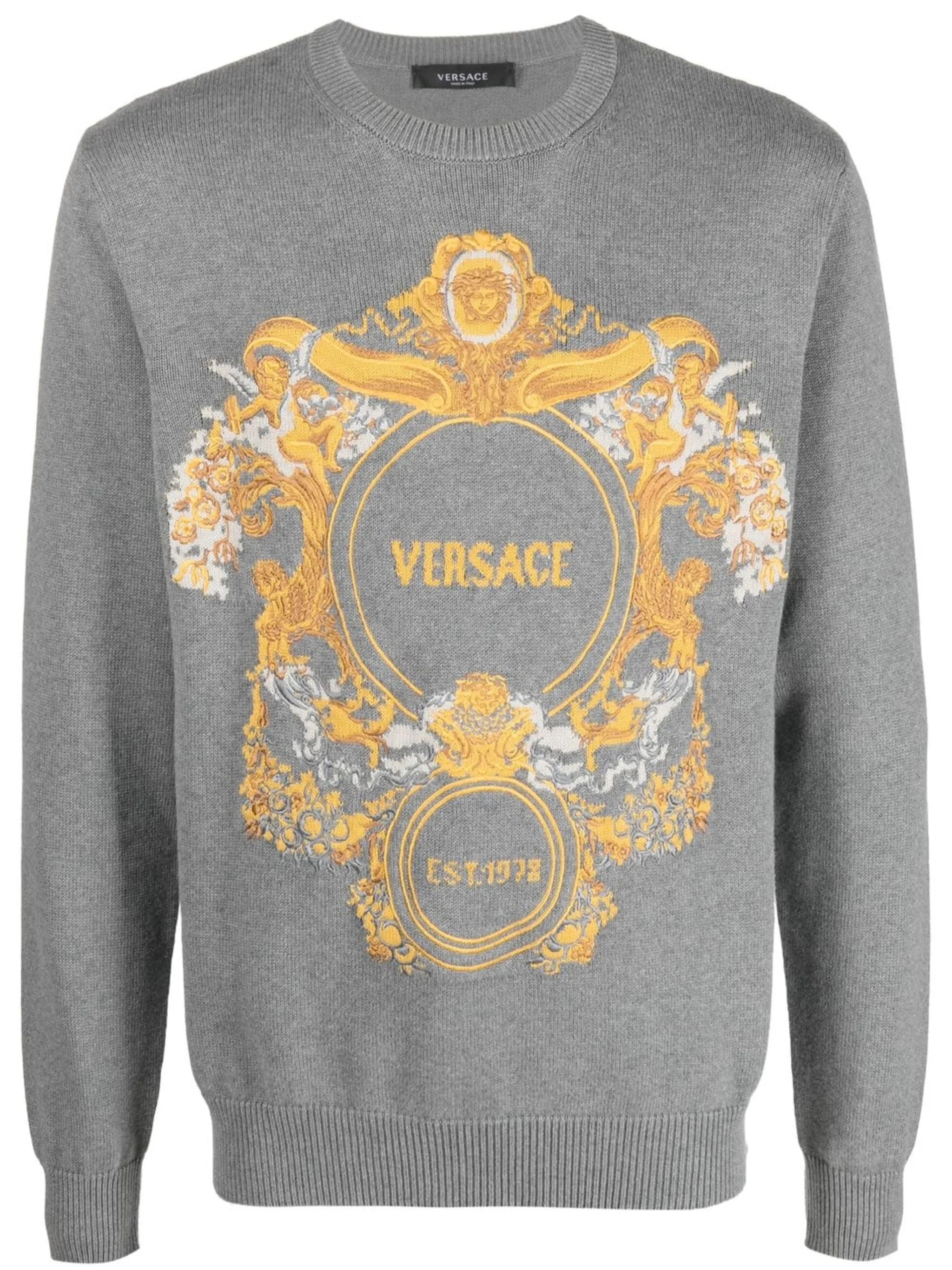 intarsia-knit crew neck jumper