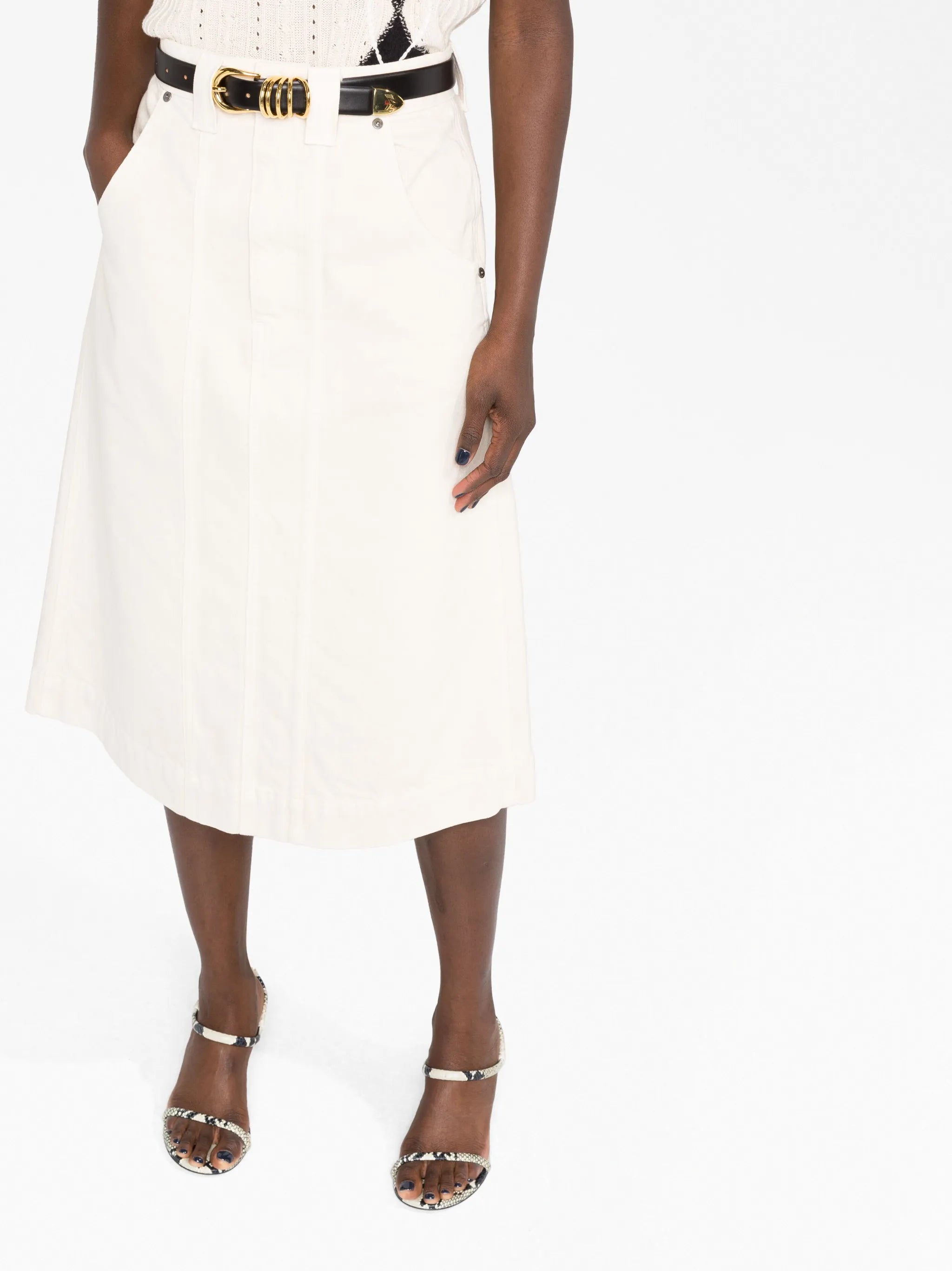 pleat-detailing midi denim skirt