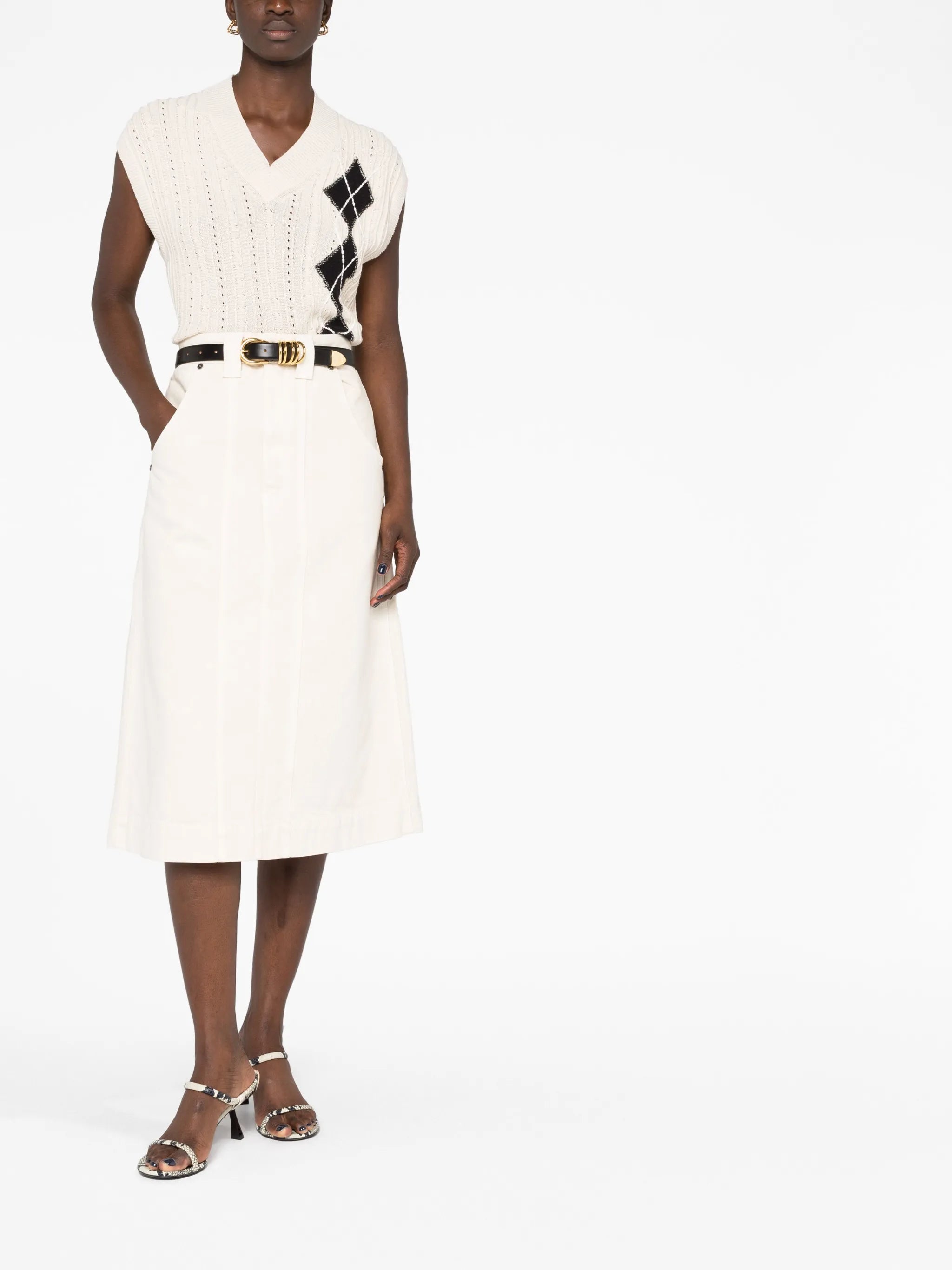 pleat-detailing midi denim skirt