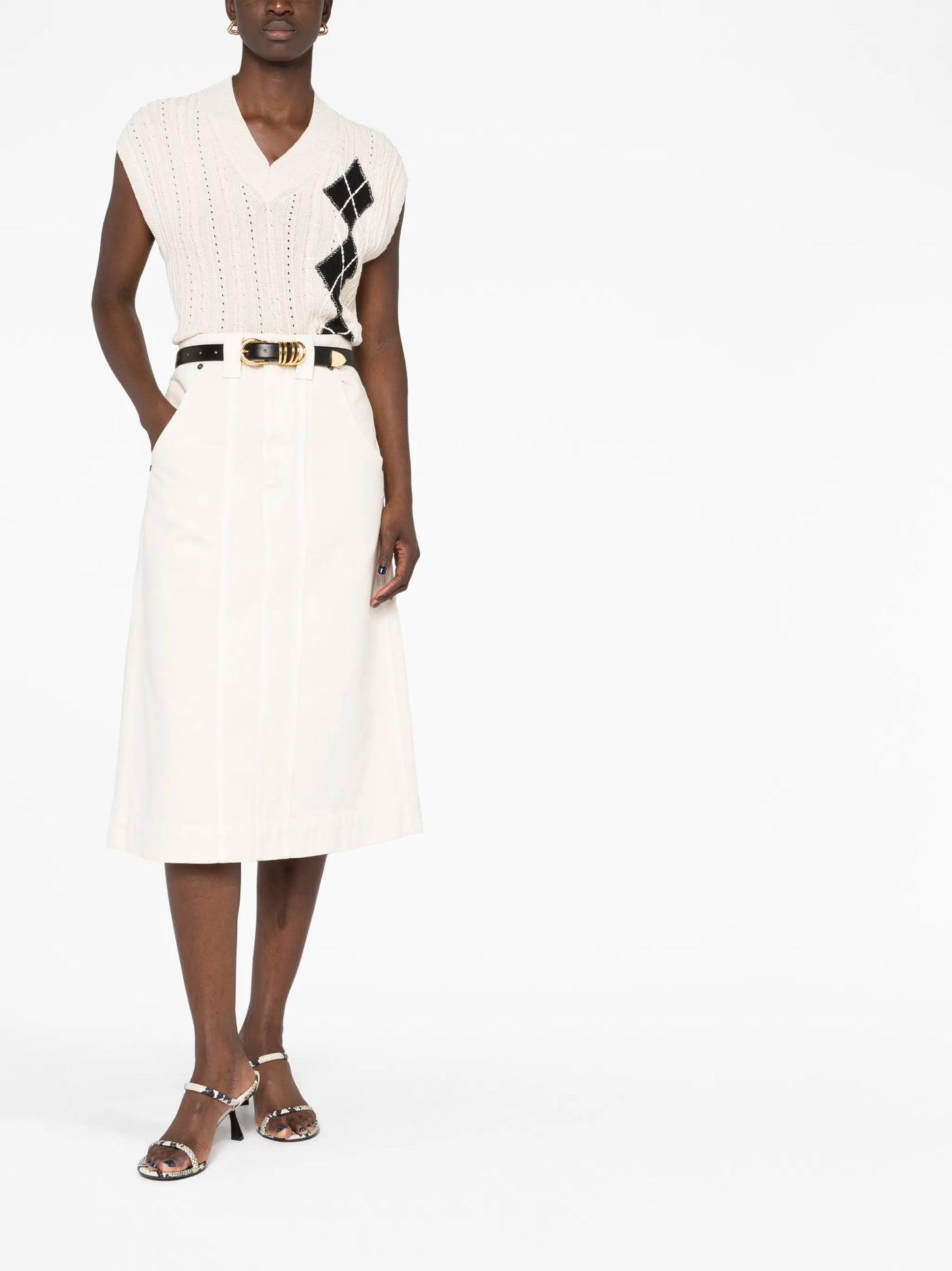 pleat-detailing midi denim skirt