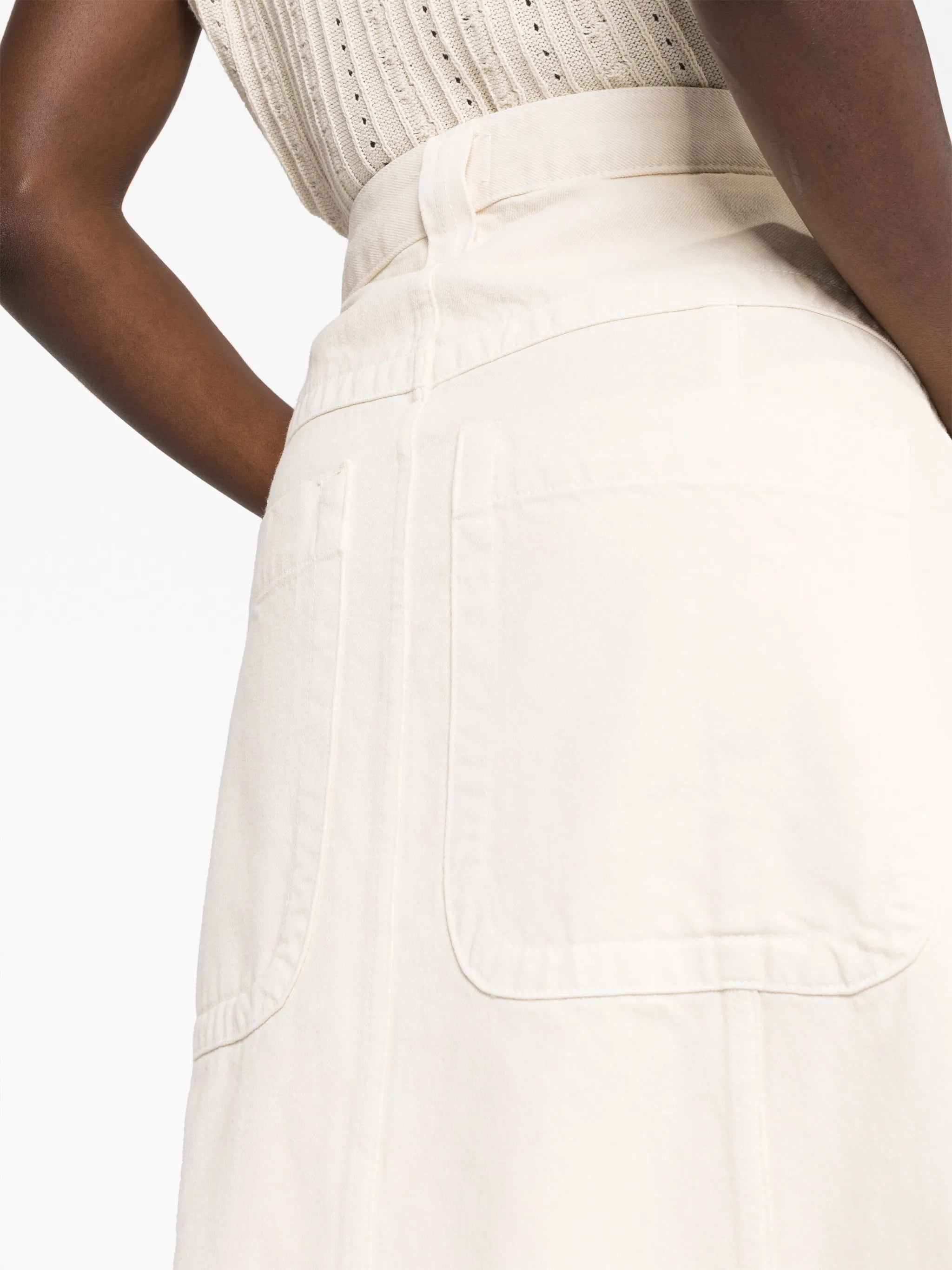 pleat-detailing midi denim skirt