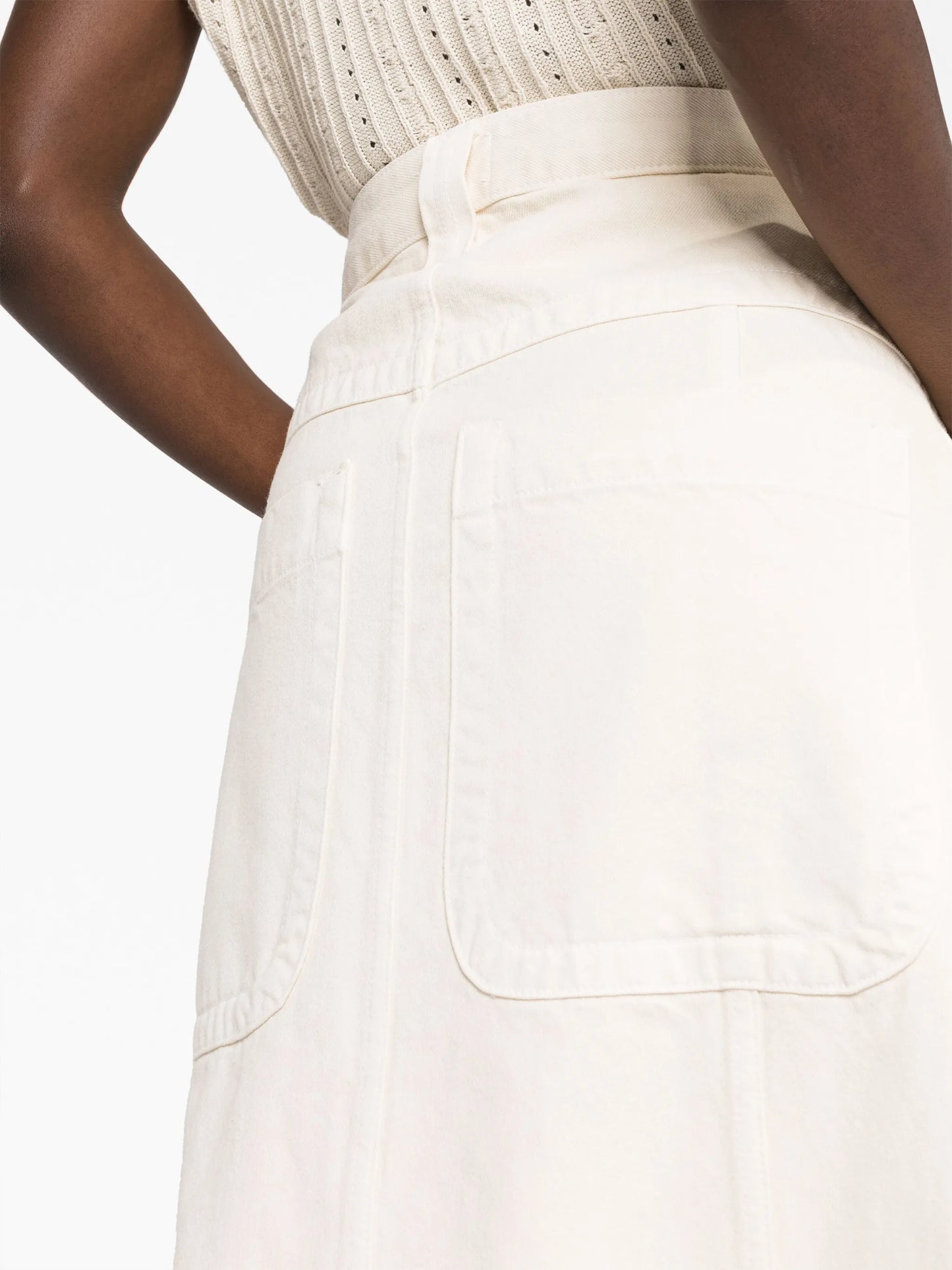 pleat-detailing midi denim skirt