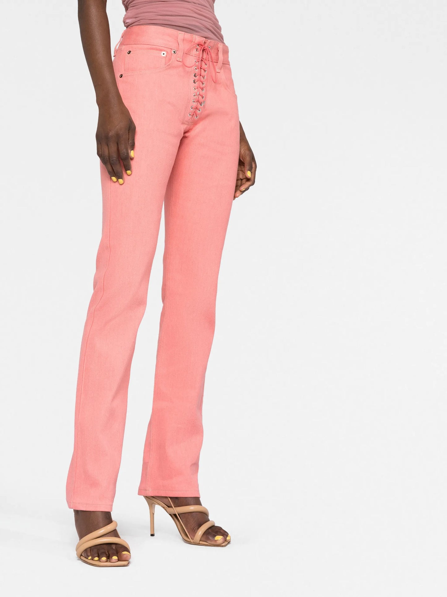 lace-up straight-leg jeans
